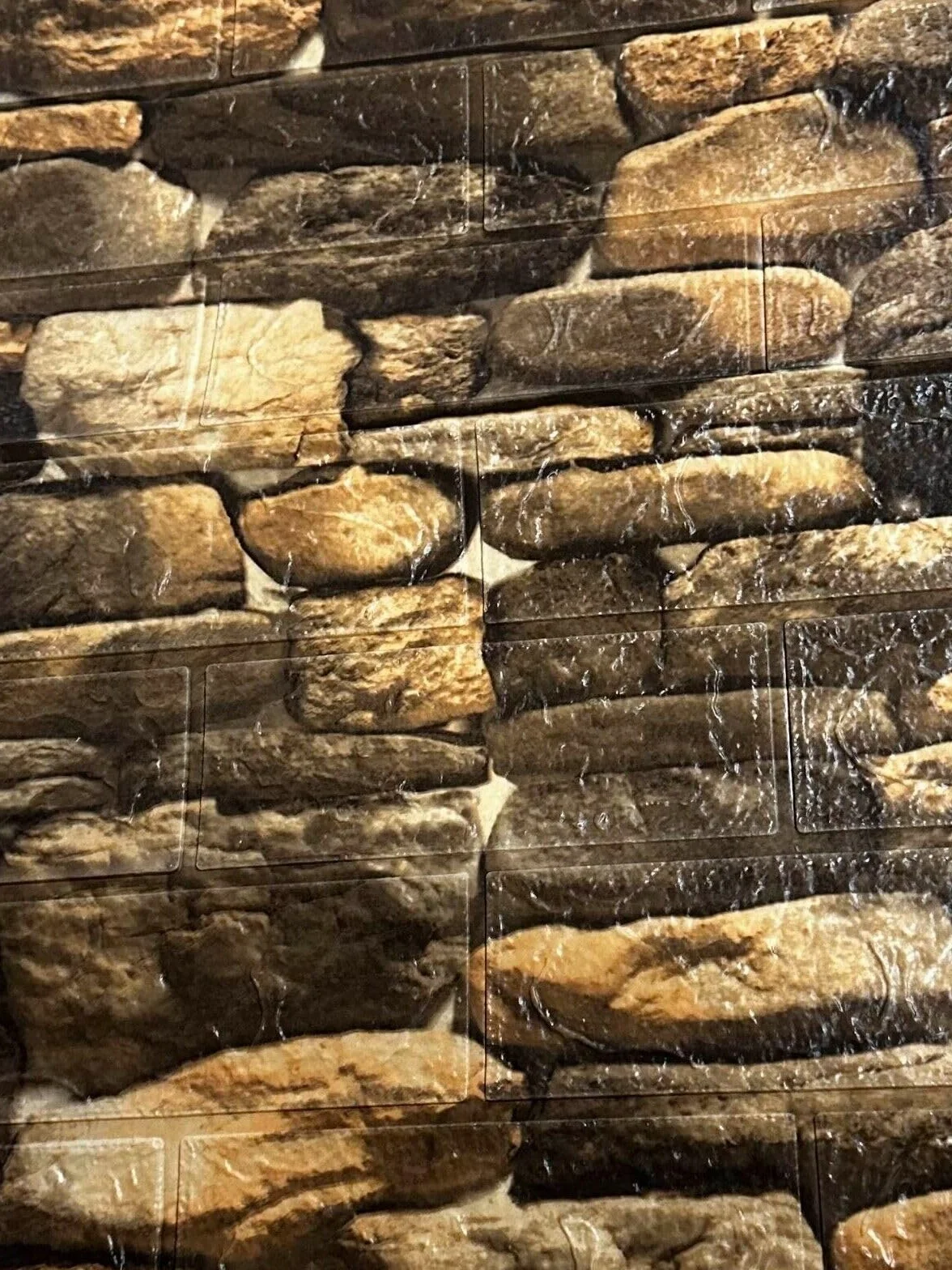 Panele ścienne 3D, wykończenie pasków, efekt kamienia, ciemny kamień, samoprzylepne, naklejki ścienne, wodoodporne, PCV, 77 cm x 70 cm x 2 mm (10 sztuk, drewno)