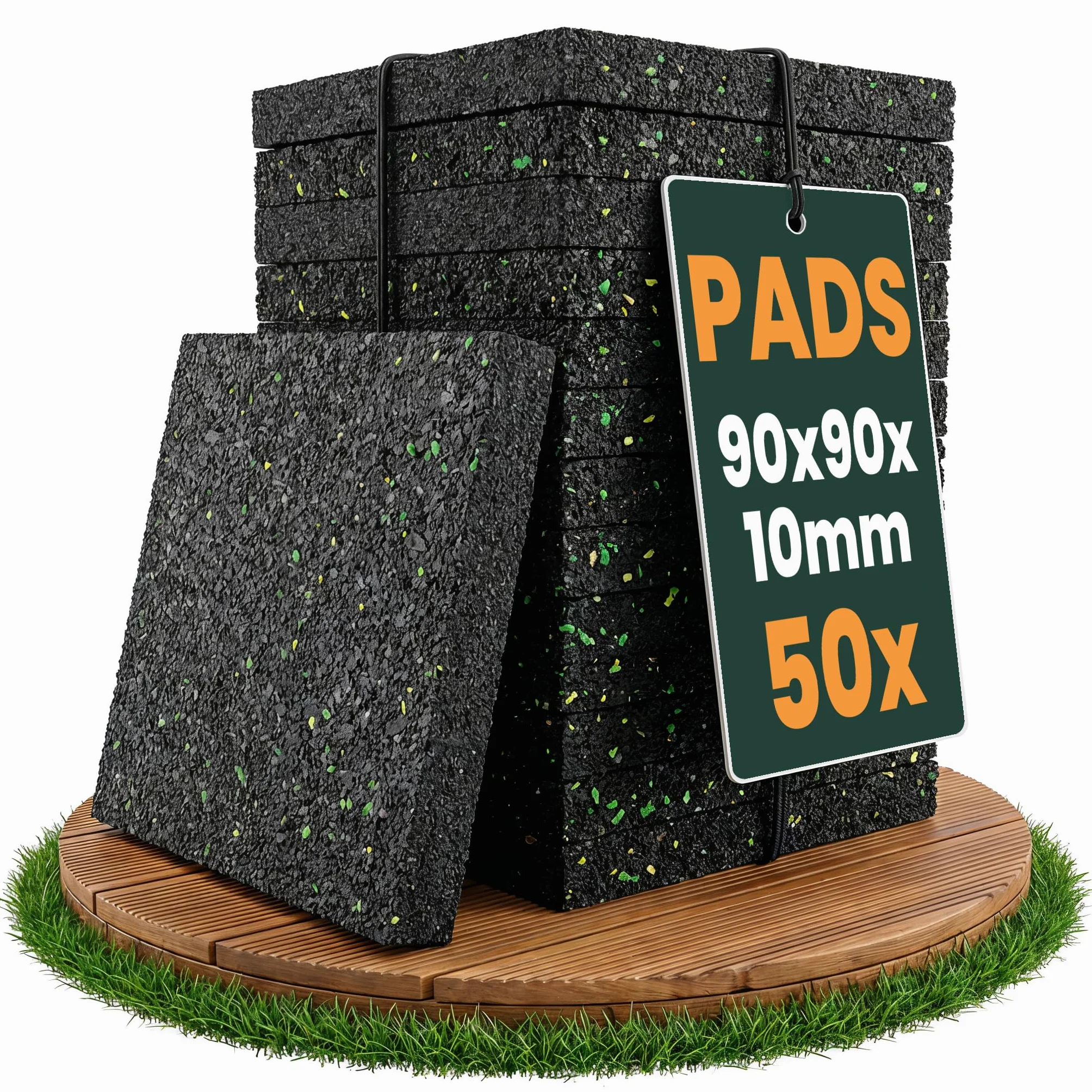 FUX Podkładki tarasowe - 50 sztuk - 90 x 90 x 10 mm | Antypoślizgowa ochrona podłoża, odprowadza wodę, odporne na warunki atmosferyczne, granulat gumowy