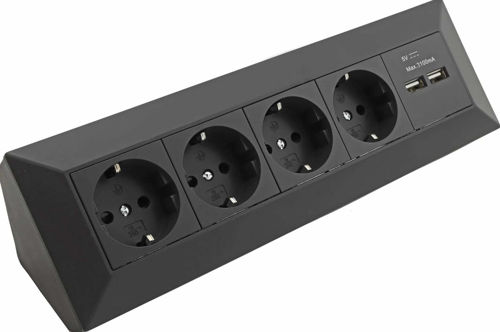 ChiliTec Blok gniazdek wtykowych z zestykiem ochronnym, czarne (4 gniazda + 2 x USB 3,1 A)