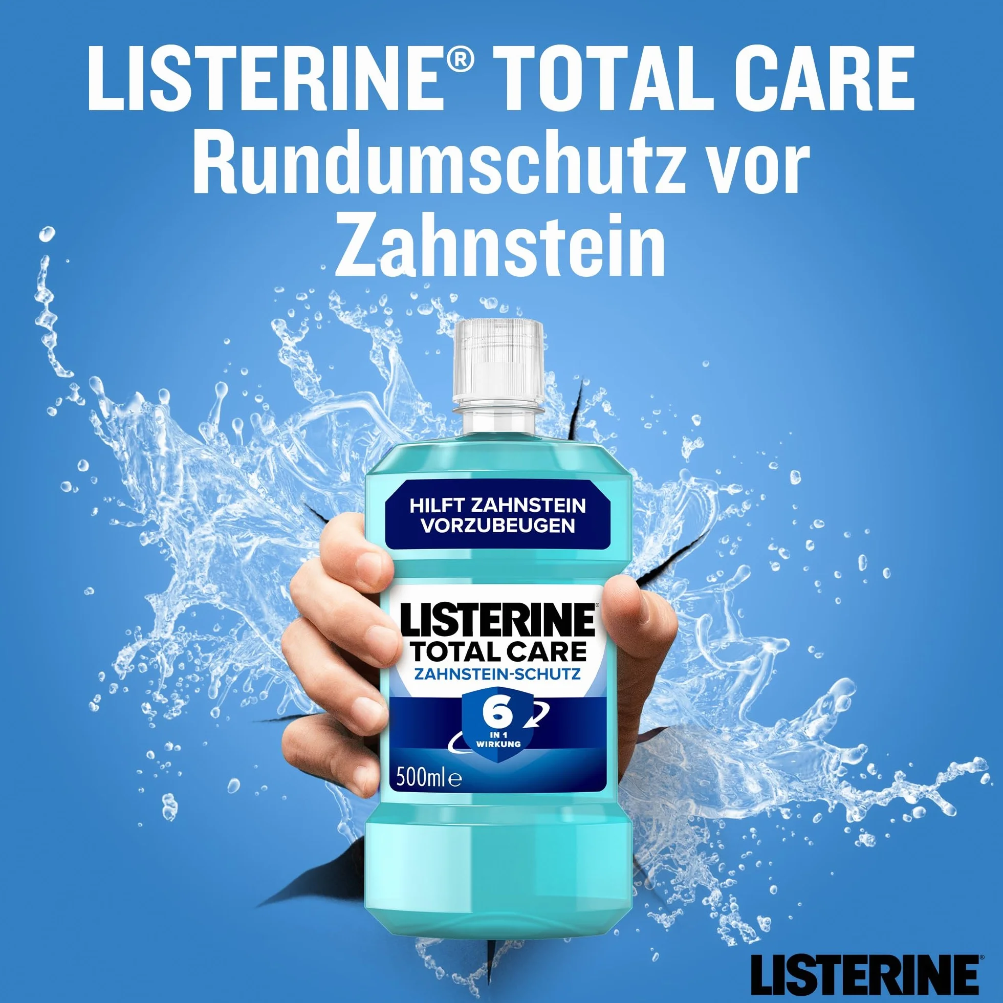 LISTERINE Total Care ochrona przed kamieniem nazębnym 500 ml, ochronny płyn do płukania jamy ustnej z efektem 6 w 1, antybakteryjny płyn do płukania jamy ustnej chroni przed problemami z dziąsłami