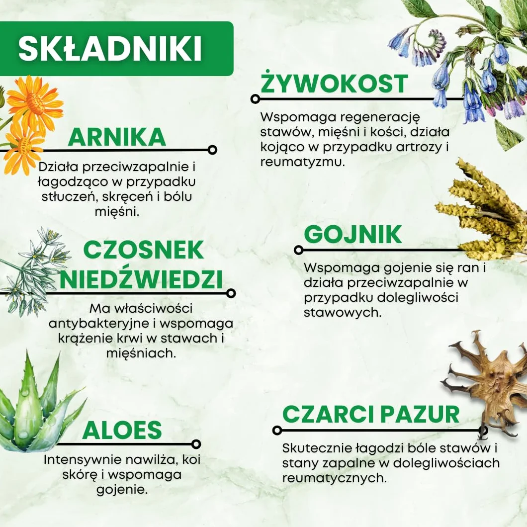 BotanicHELP - Reumatek MAX Żel do Masażu Mięśni Stawów Żel Zywokost Masc Czarci Pazur Żel Chłodzący Czosnek Niedźwiedzi Rozmaryn Arnika Gojnik Mentol Aloes 200ml