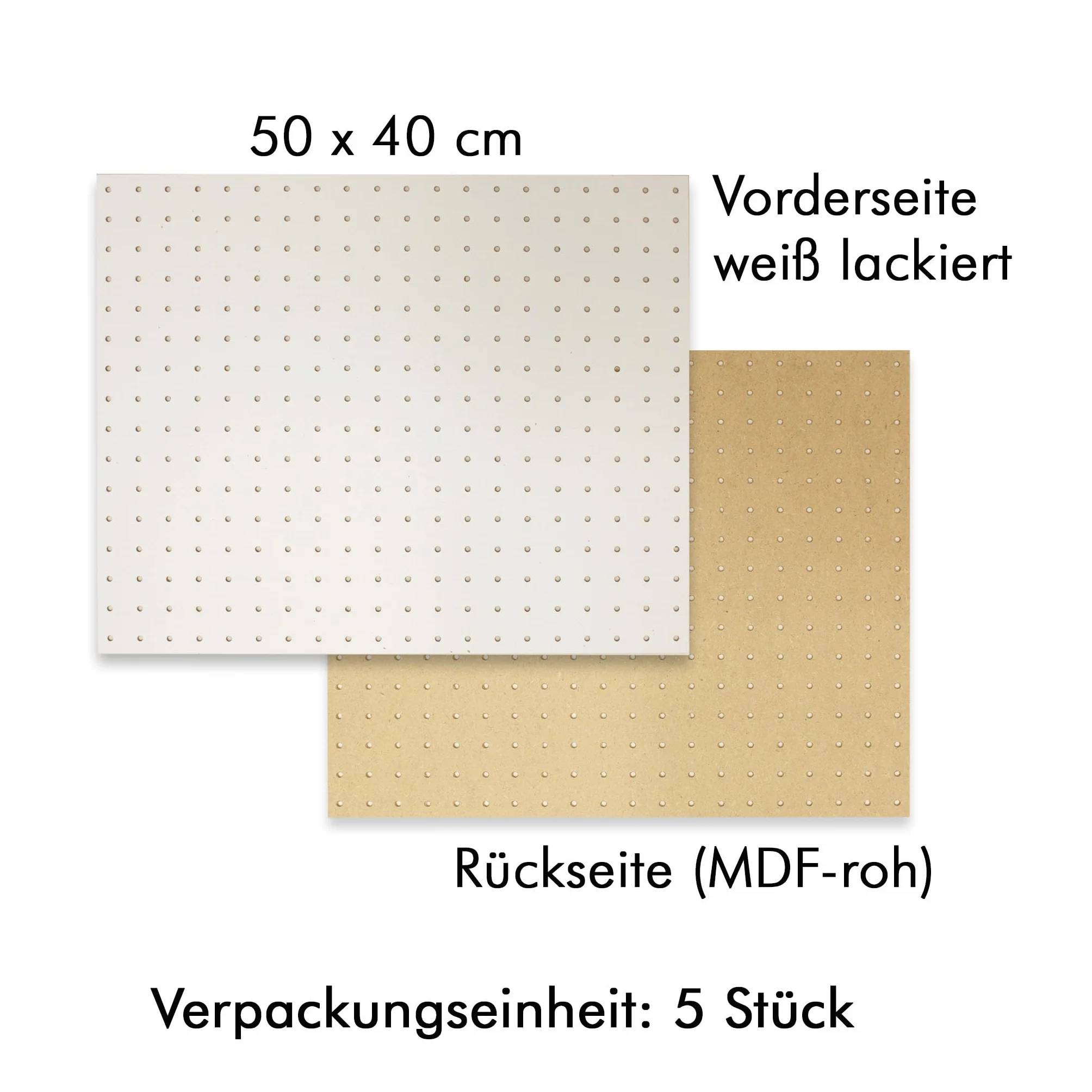 Peggy´s PEGBOARD mini ściana z otworami z drewna (MDF) 50 x 40 x 0,3 cm – otwory Ø 5 mm odstęp 25 mm – lakierowana na biało – Made in Germany