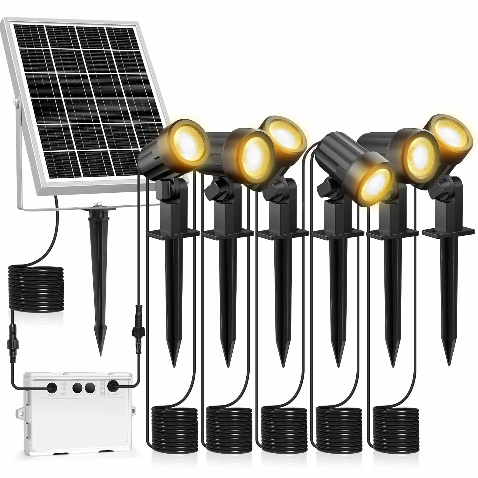 MEIKEE solarna lampa ogrodowa, 2700 K, ciepła biel, 3 jasność, 2 tryby dynamiczne, solarne oświetlenie ogrodowe, 6000 mAh, wodoszczelność IP66, lampa solarna do ogrodów, patio, trawników, drzew