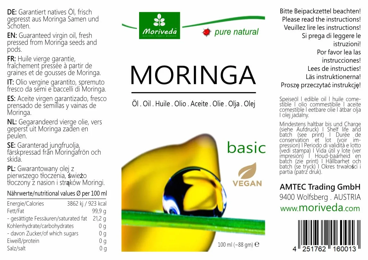 Olej Moringa Basic 100ml tłoczony na zimno MoriVeda - pielęgnacja skóry i włosów