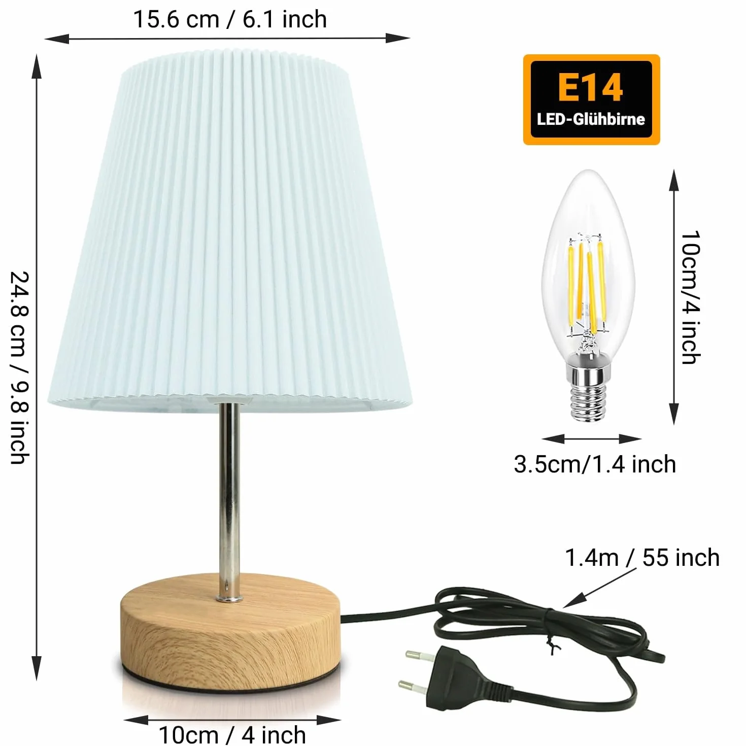 HSLighting Lampka nocna dotykowa ściemniana: lampa stołowa dotykowa ściemniana żarówka 3 poziomy jasności, regulowana lampa biurkowa, minimalistyczna do czytania, salon