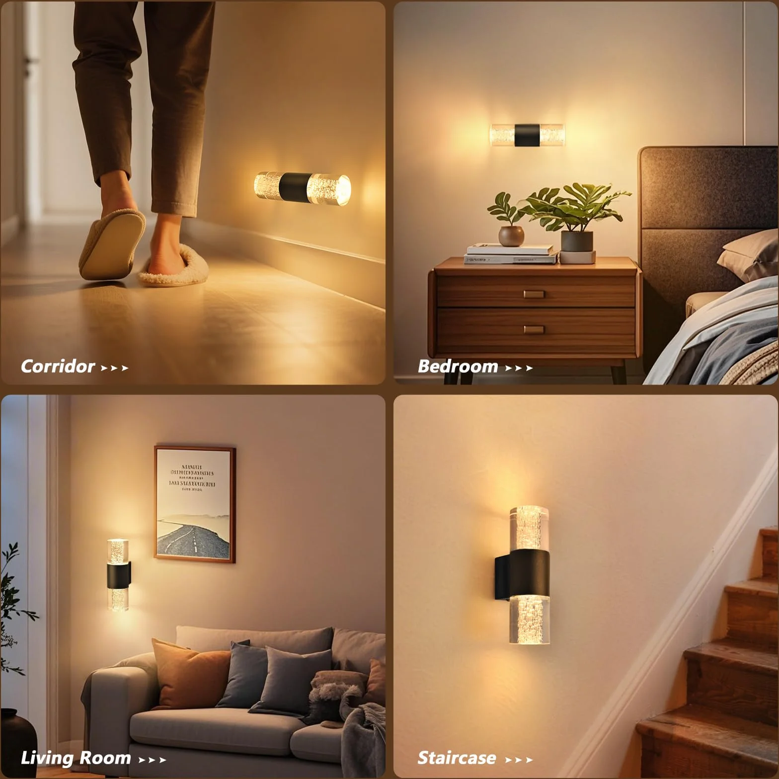YindaLux Lampa ścienna do wnętrz, zestaw 2 szt., obsługa dotykowa, 2700 K, 3000 K, 4000 K, lampka nocna, ściemniana, 4 W, lampa ścienna do wejścia, sypialni, salonu (czarna)