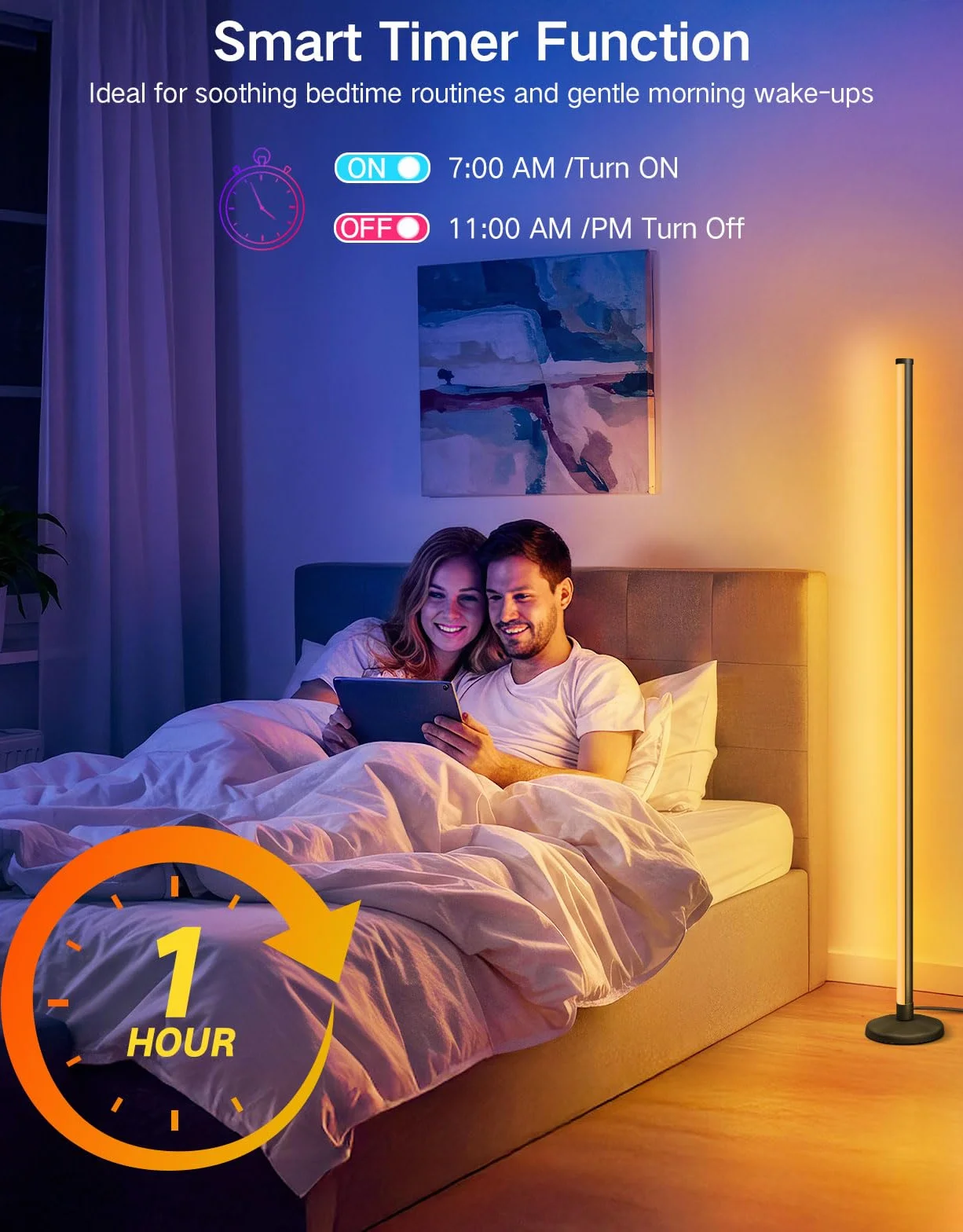 OUTON RGBICW lampa stojąca LED, 2 sztuki, ściemniana | lampa stojąca z pilotem zdalnego sterowania, sterowanie aplikacją, synchronizacja muzyki, lampa stojąca do salonu, do gier