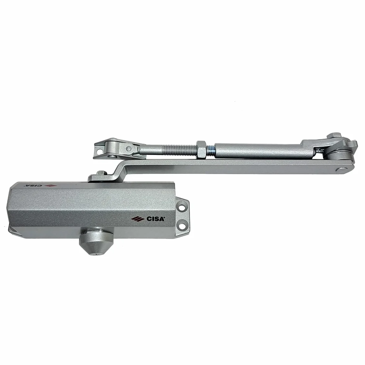 CISA Serii 604 - Samozamykacz z blokadą 16047103097 - Samozamykacz z regulacją prędkości zamykania - szare aluminium wykończenie - do drzwi maks. 80 kg