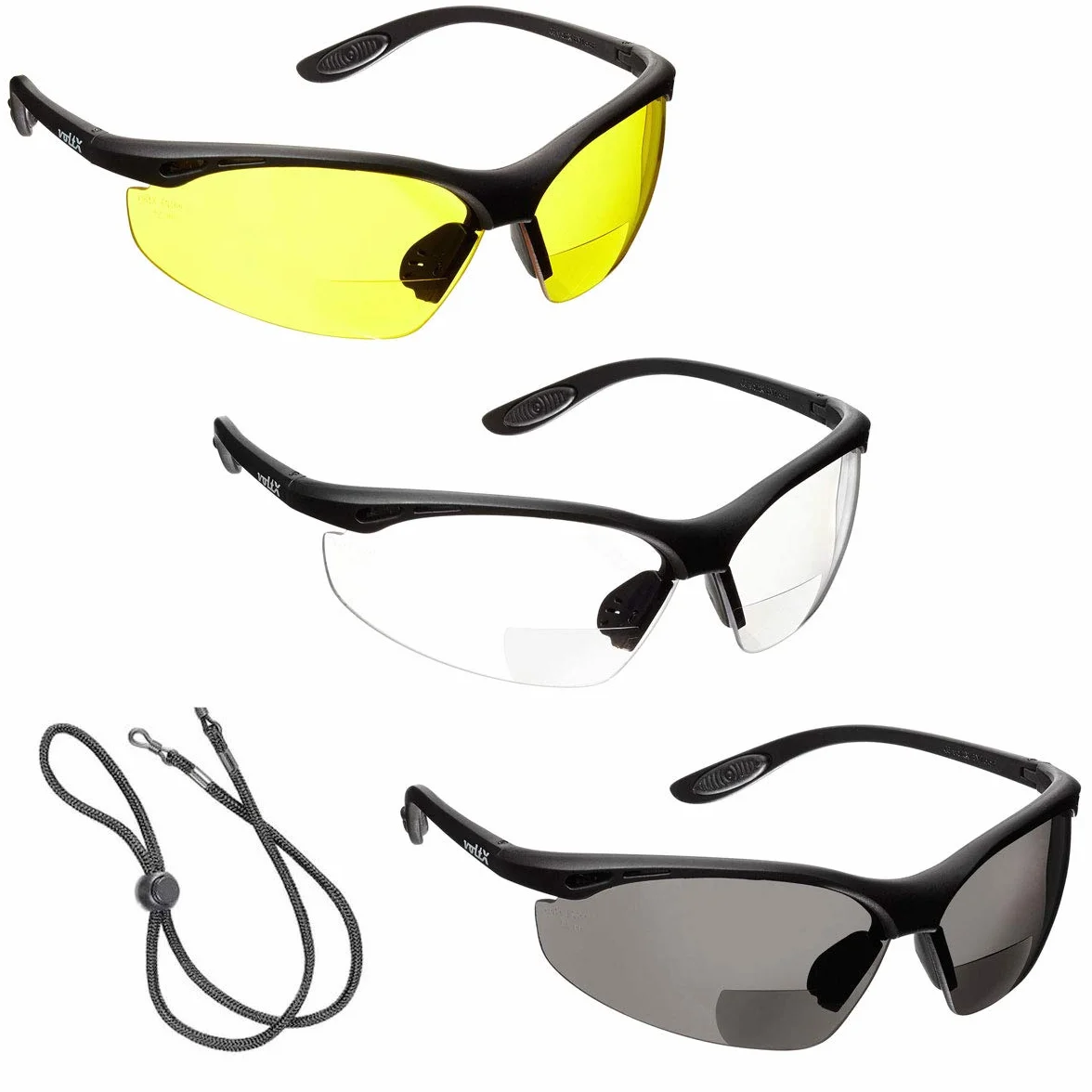 BIFOKALE voltX 'Constructor' okulary ochronne z funkcją czytania (+ 1.0 - +3,0 przezroczystych dioptrii, żółto-szare) z certyfikatem CE EN166f / okulary sportowe dla rowerzystów