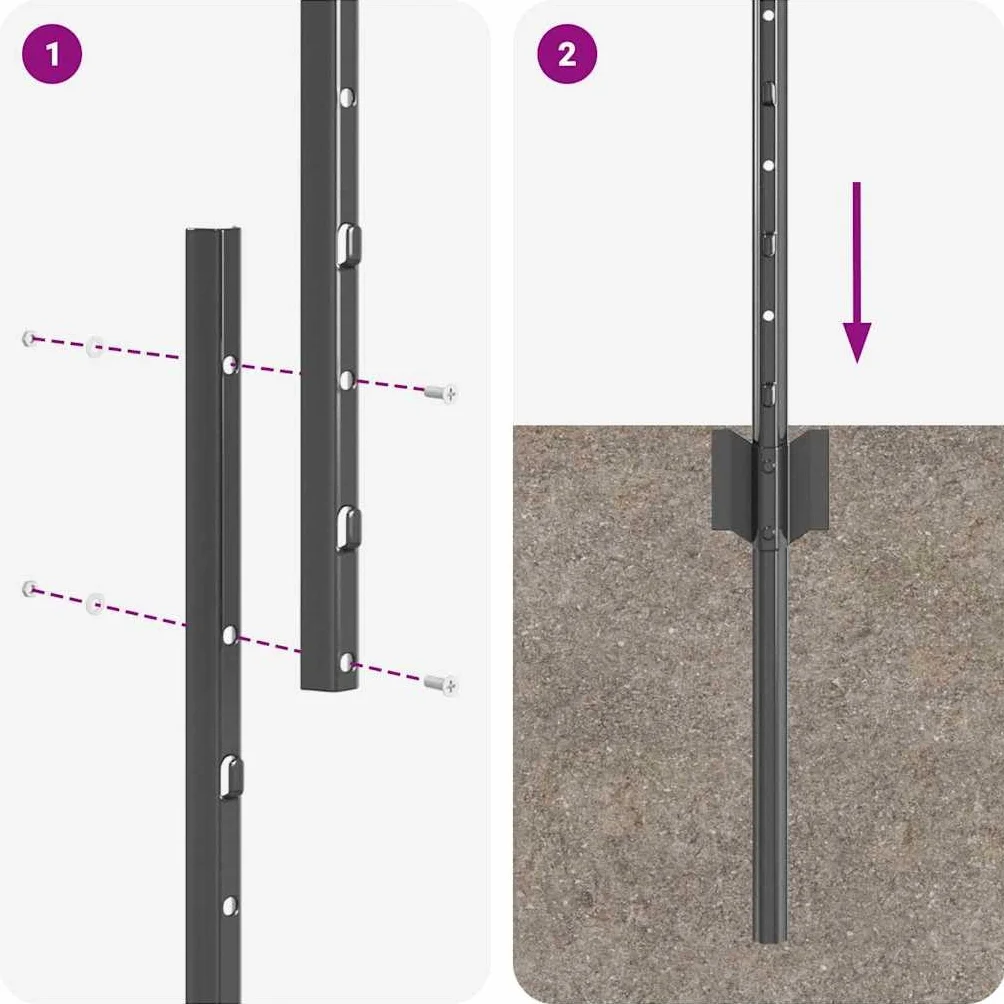 vidaXL Słupek ogrodzeniowy. 5 pcs Szary 100 cm Stal, Słupki ogrodowe i tarasowe, trwałe cylindryczne, nowoczesna bariera do Twojego podwórka