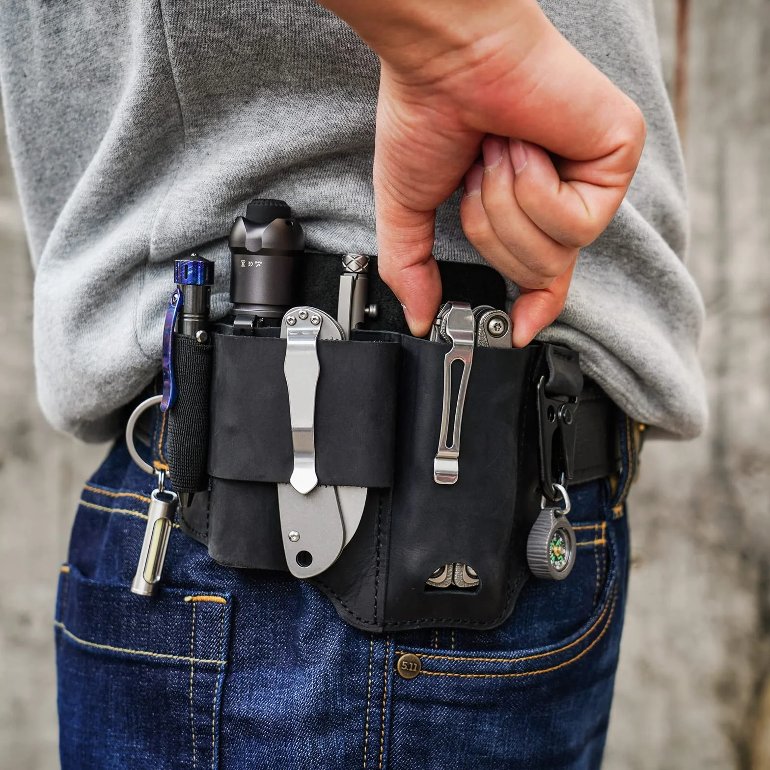 Sayram ST1/ST2 Multitool skórzana pochwa z uchwytem na klucze, organizer na pasek EDC osłona noża do narzędzi Leatherman, latarki, organizer kieszonkowy EDC dla mężczyzn