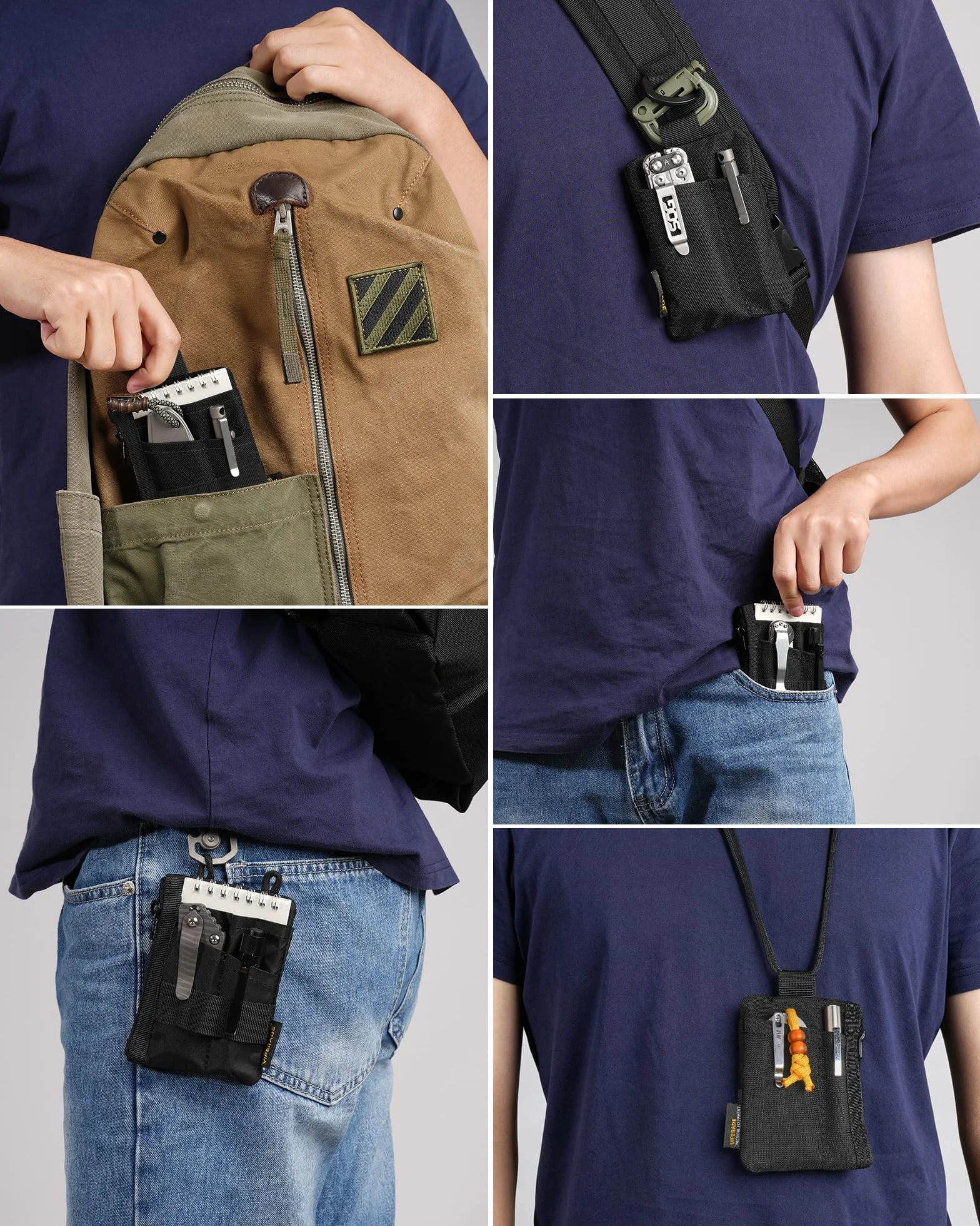 VIPERADE VE28 woreczek EDC 6 w 1, kompaktowy organizer kieszonkowy EDC 500D, torba do przechowywania narzędzi Molle, mała portmonetka / uchwyt na karty / kieszeń na szwajcarski nóż wojskowy