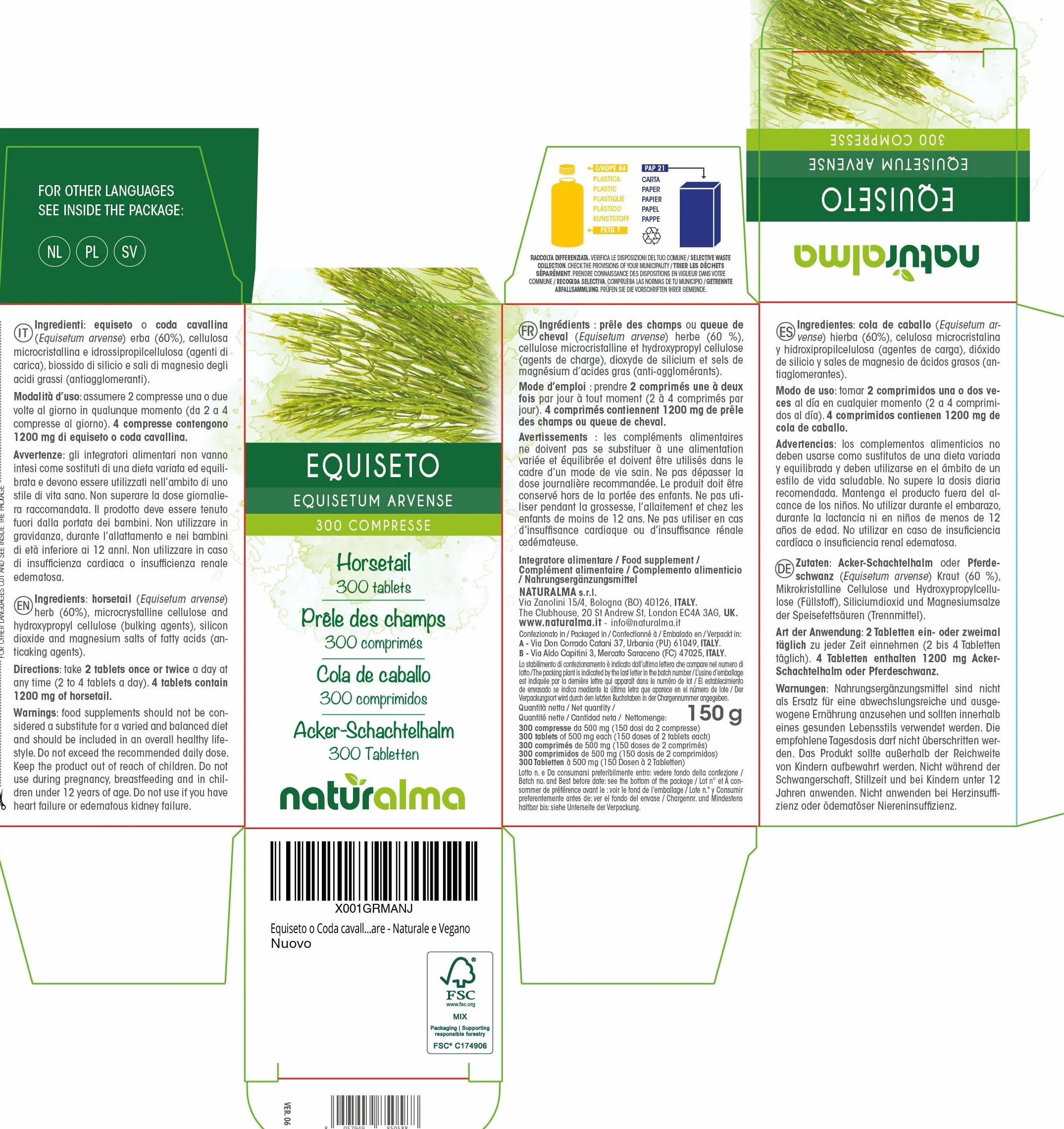Skrzyp polny Equisetum arvense ziele Naturalma 300 tabletek suplement diety naturalny wegański
