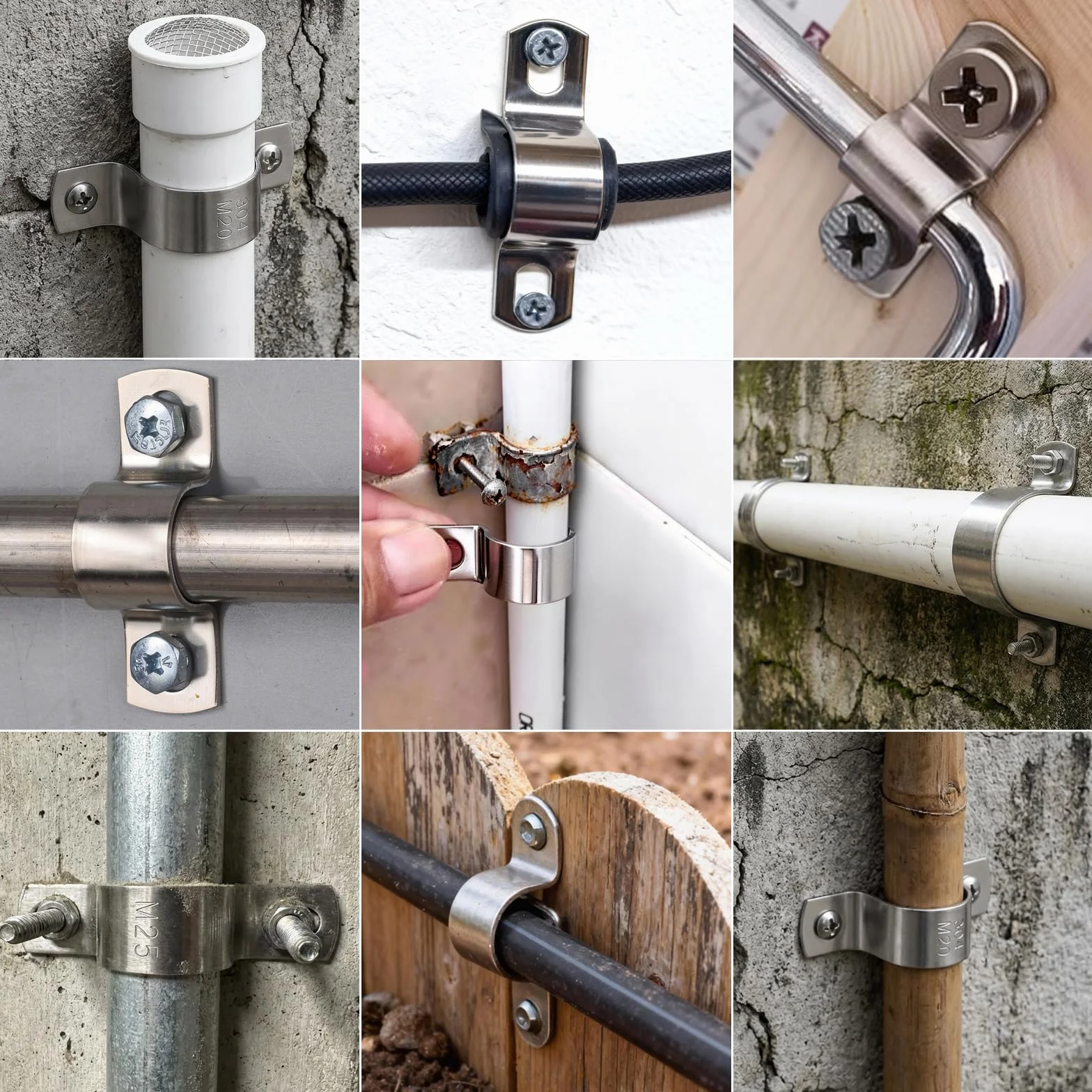 20 sztuk Ø 20 mm + 10 sztuk Ø 25 mm, dwuotworowe obejmy do rur U, stal nierdzewna V2A, obejmy kablowe do wkręcania, uchwyt do rur kablowych, rur wodnych, rur gazowych