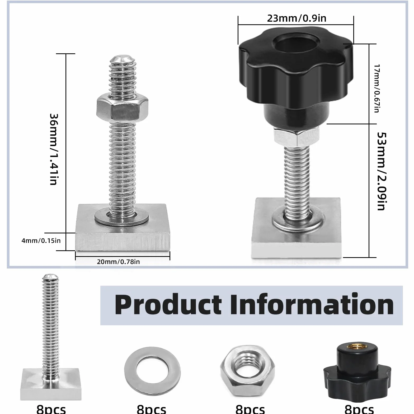 Adapter do szyny T, 8 sztuk śrub przesuwnych M6, adapter z nakrętkami i podkładkami, M6 ze stali nierdzewnej śruby ślizgowe T Track, adaptery do rowków T do wsporników poręczy dachowych