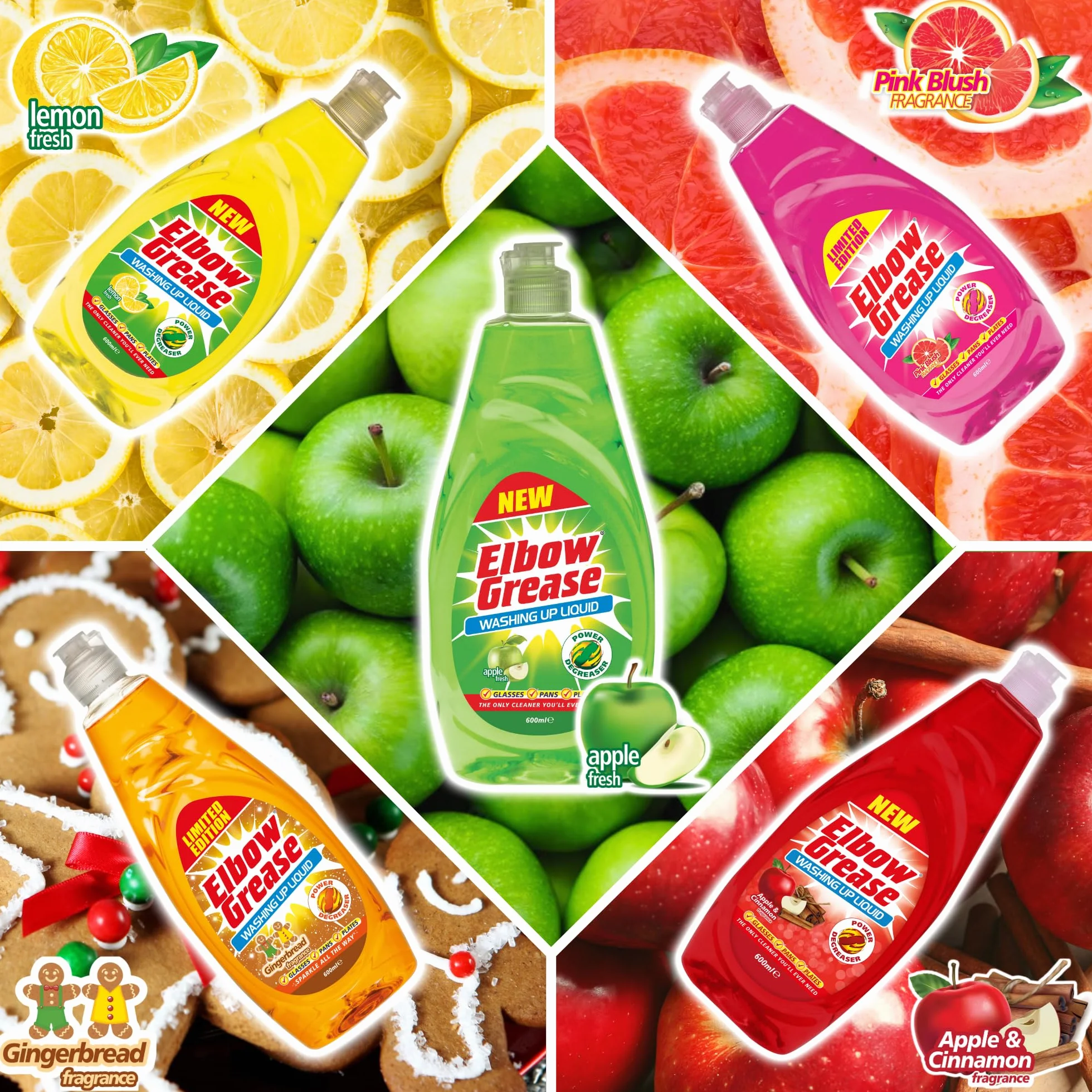 Elbow Grease Płyn do mycia naczyń | Power Odtłuszczacz - mydło do mycia rąk naczyń, garnków, patelni i szklanek (jabłko, 600 ml)