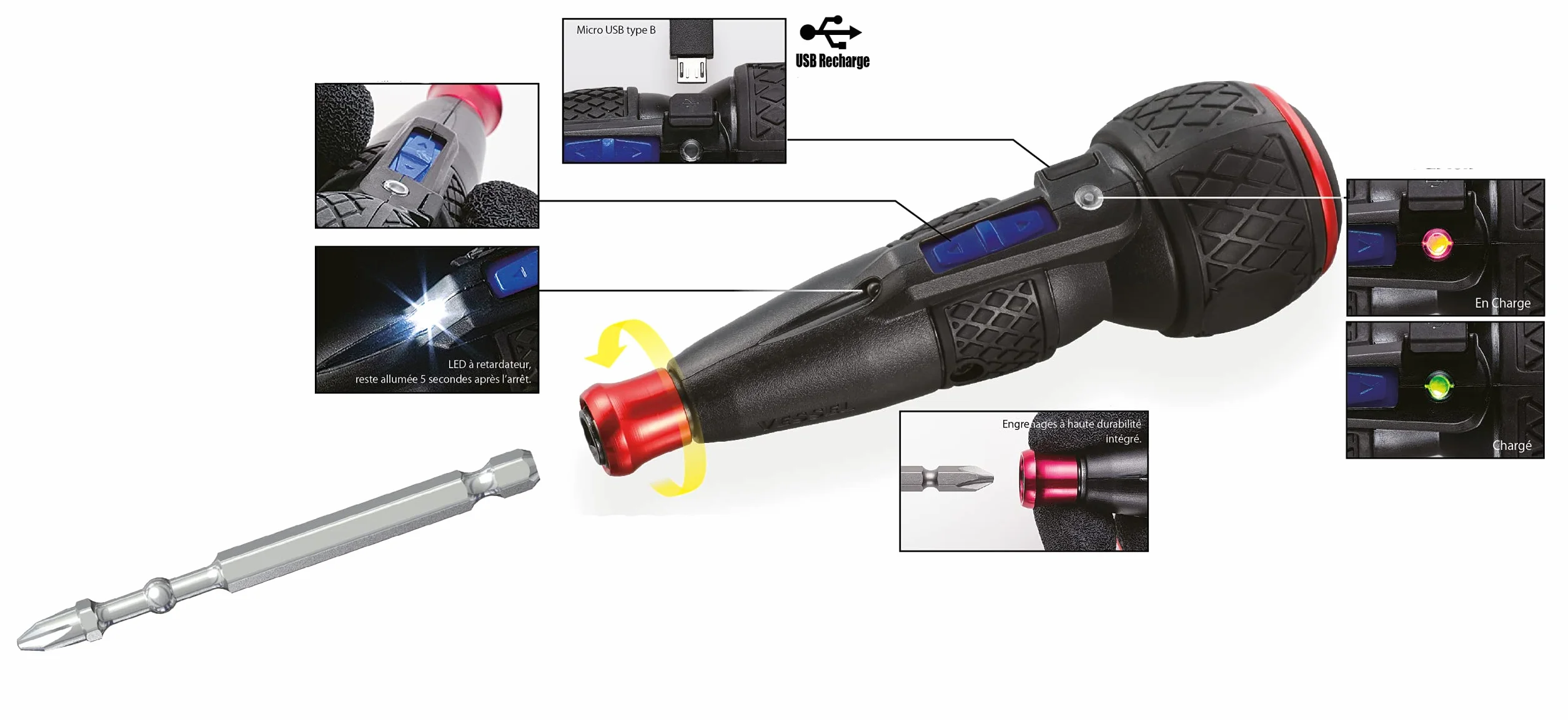 VESSEL 220USB-S1F Wkrętak elektryczny, 3,6 V, szary