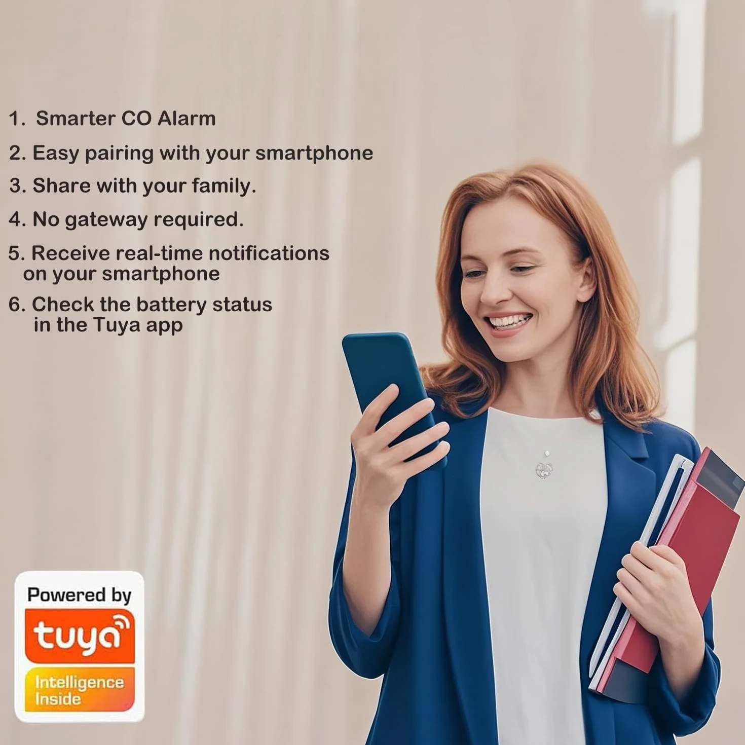 Detektor CO Detektor tlenku wegla WiFi 10-etnia bateria, powiadomienia push wczasie rzeczywistym za posrednictwem aplikacji bezpieczenstwa Tuya &SmartLife, alarm 85 dB, cyfrowy wy$wietlacz LCD (1Pack)