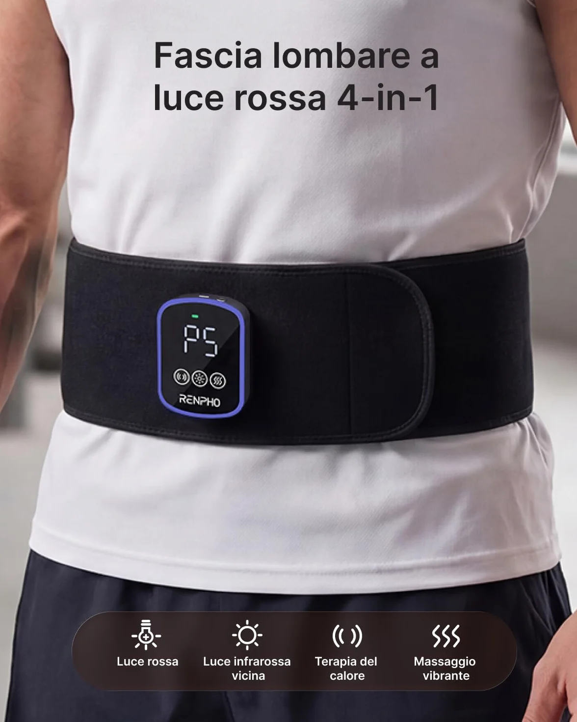 RENPHO Czerwony pasek świetlny, bezprzewodowa poduszka na podczerwień z diodami LED 3 w 1 (660nm i 850nm), 5 poziomów światła i 3 tryby wibracji dla pleców, talii i nóg, z zegarem i wysuwanym paskiem
