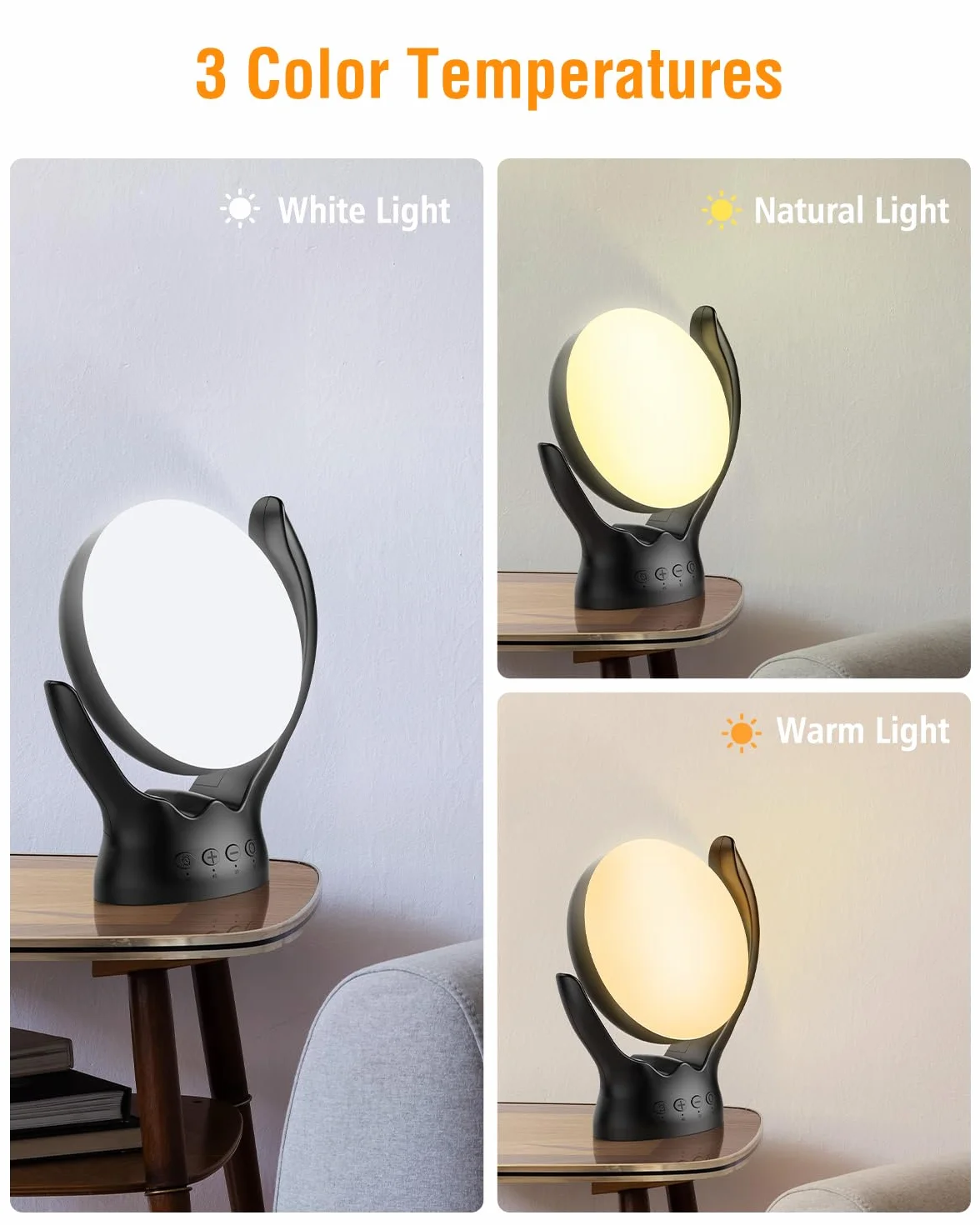 Terapeutyczna lampa 10 000 luksów, obrót o 210°, szczęśliwe słoneczne światło z 5 jasnościami, 4 timery, 3 temperatury barwowe