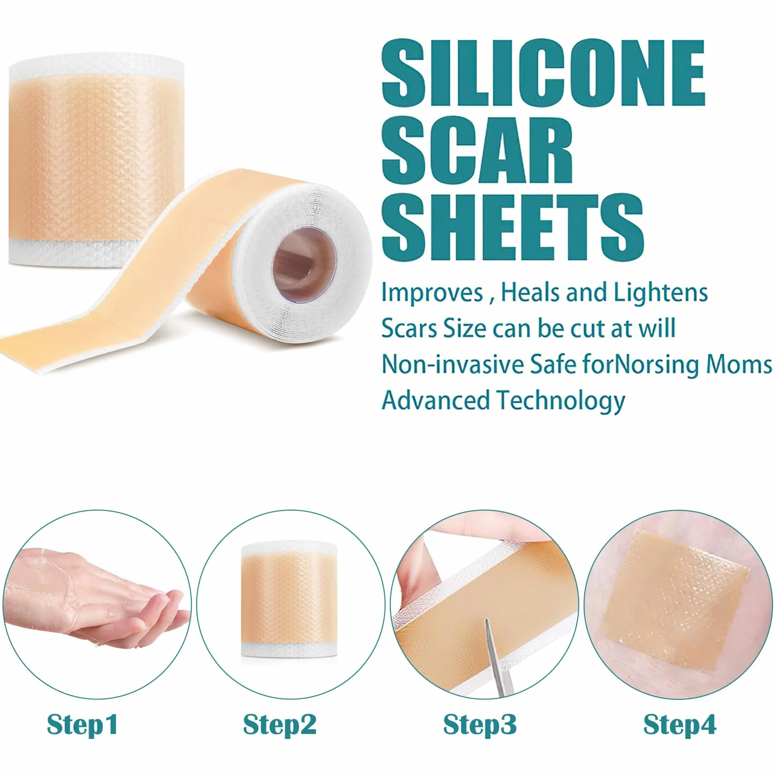 APOMOONS Silikonowy plaster na blizny, wałek do blizn, profesjonalny plaster na blizny dzięki sekcji C, wałek do blizn silikonowych, idealny do operacji, oparzeń, keloidów, trądziku (4 cm x 150 cm)
