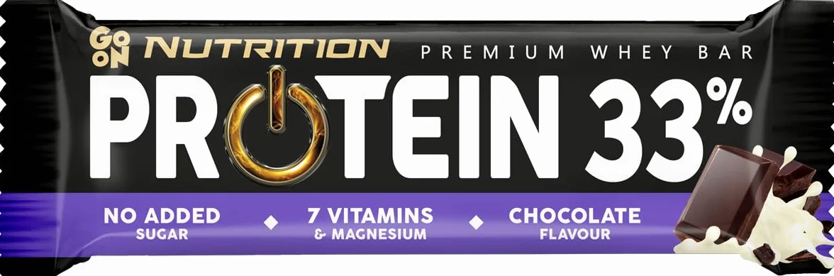 GoOn NUTRITION - Baton proteinowy czekoladowy 25x50 g, bez cukru 33%, batony proteinowe, przekąski sportowe, wysoka zawartość błonnika i magnezu
