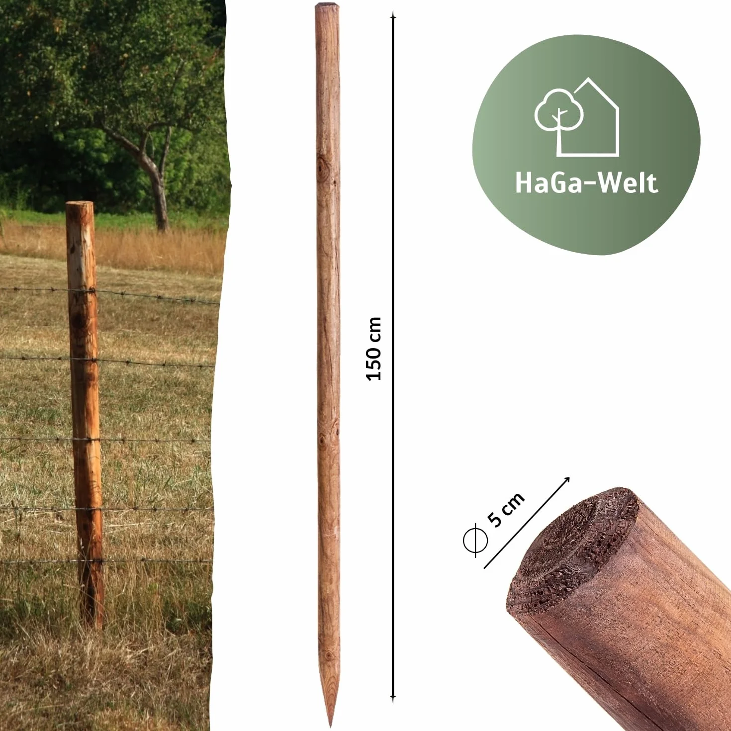 HaGa Drewniany słupek ogrodzeniowy 5 cm x 150 cm sosnowy 5 szt.