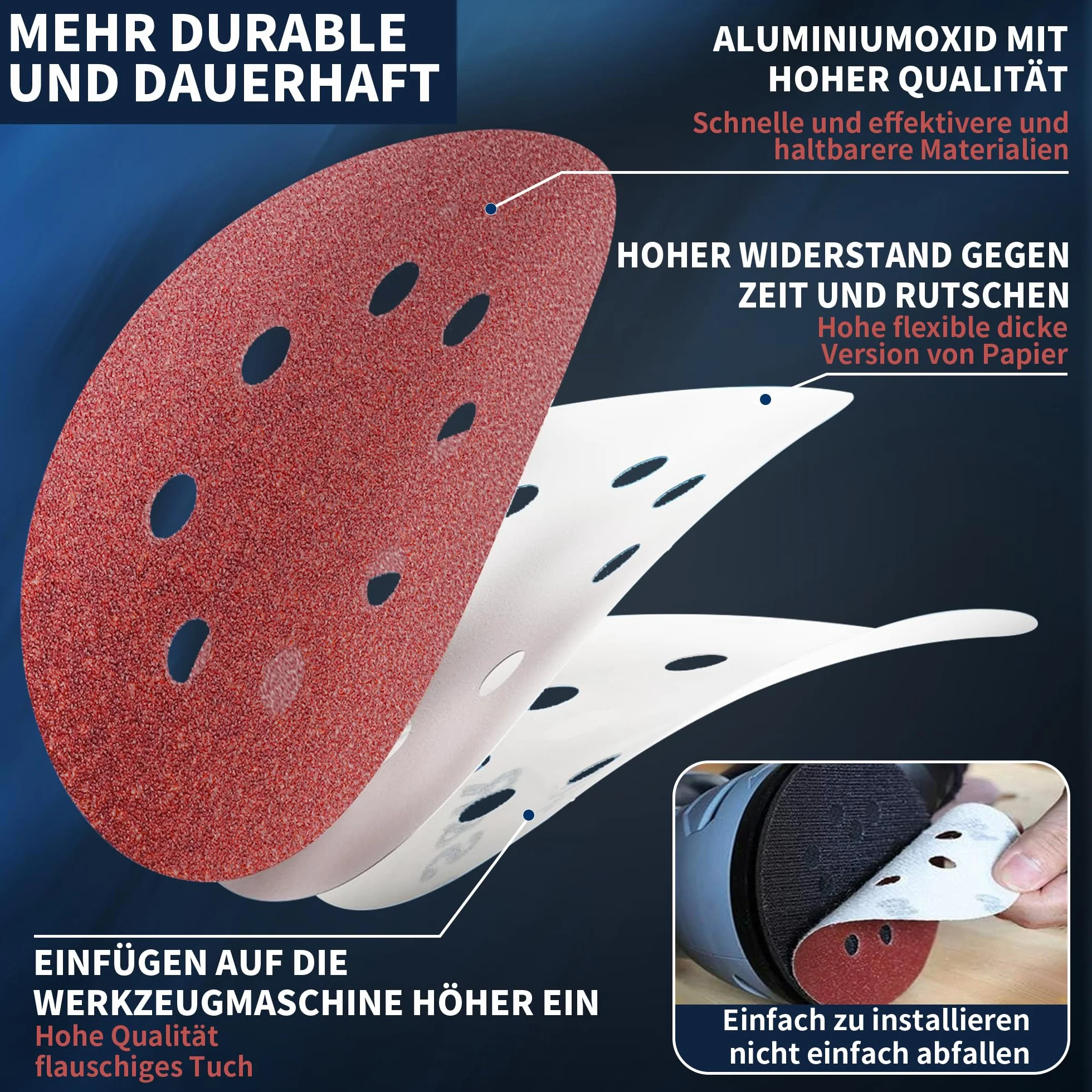 100 sztuk papieru ściernego, mocowane na rzep krążki szlifierskie 5 w 8 otworów, P40/P60/P80/P120/P180/P240/P320/P400, szlifierka ścienna do drewna, metalu, tworzywa sztucznego, akcesoria do