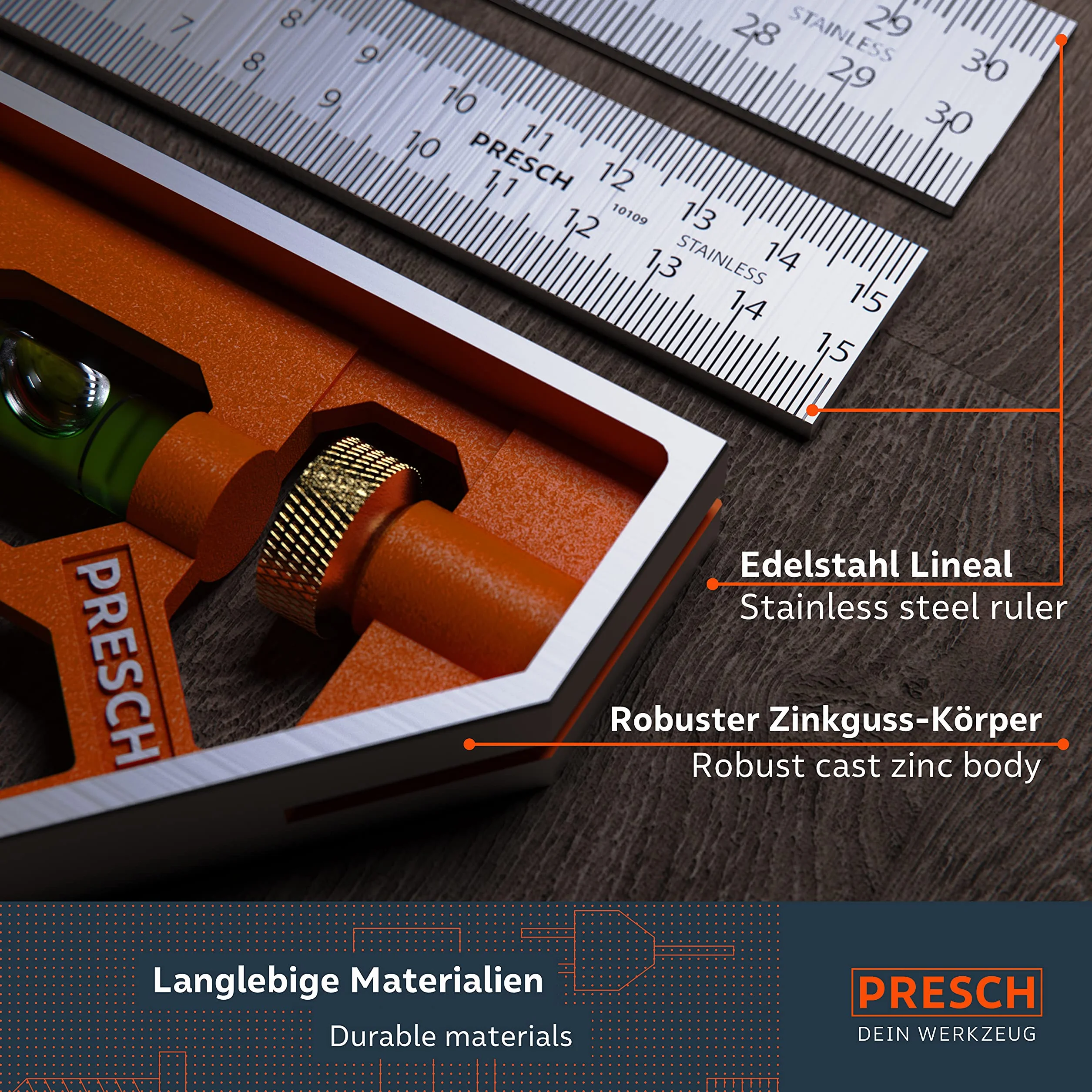 Presch Zestaw Kwadrat kombinowany 150mm & 300mm Metric - Dwa precyzyjne metalowe narzędzia stolarskie z linijką - Wypróbuj zestaw kwadratów - Wysokiej jakości narzędzie pomiarowe