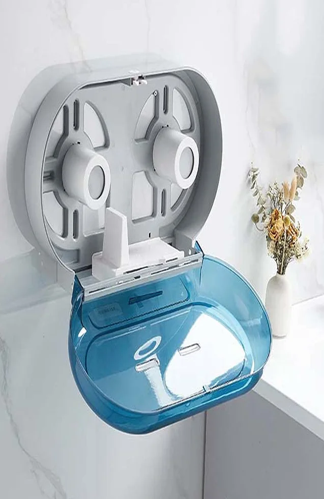 Podwójny uchwyt na papier toaletowy Jumbo z kluczem blokującym, montowany na ścianie duży dozownik ręczników papieru toaletowego, przezroczysty dozownik chusteczek łazienkowych z podwójną rolką
