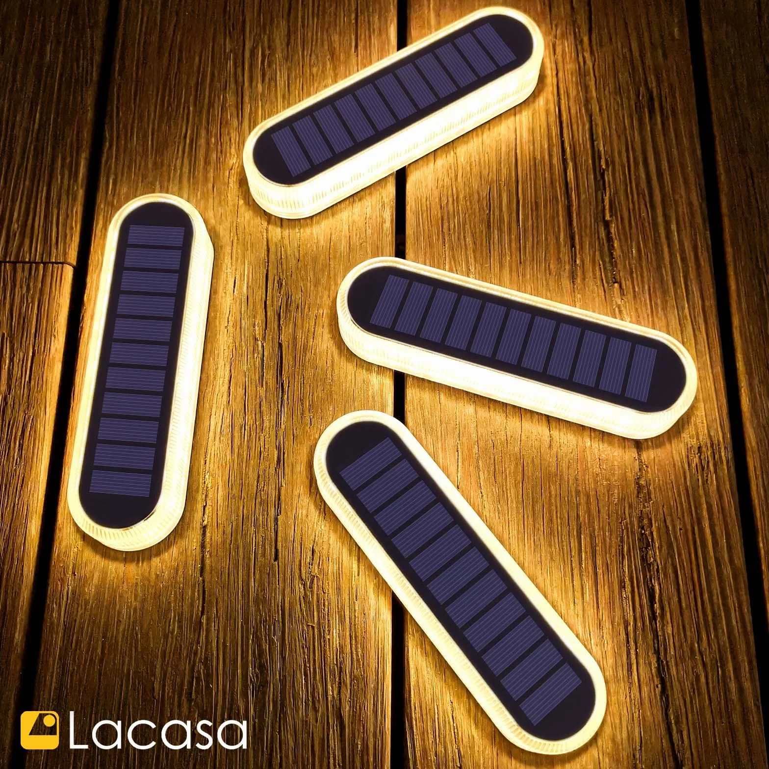 Lacasa 4 szt. Zewnętrzna lampa solarna ciepła biel 2700 K 40 lm, dekoracja tarasu zewnętrznego, wodoodporna IP68, automatyczne włączanie/wyłączanie, oświetlenie do ścieżek ogrodowych, schodów, tarasów