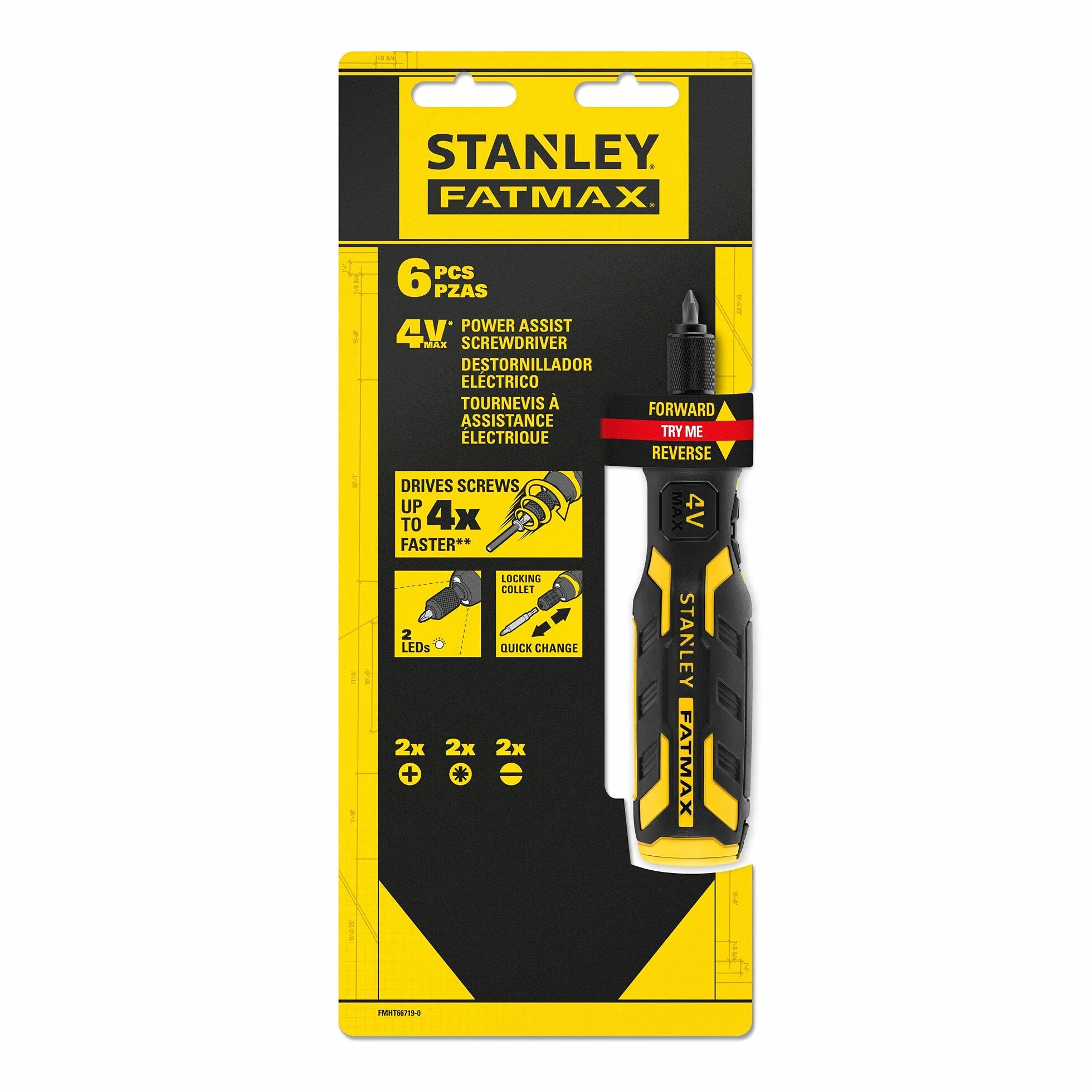 STANLEY FATMAX Wkrętarka wielopunktowa, akumulator 4 V, 1,5 Ah, optymalna prędkość, kompaktowa konstrukcja, uchwyt magnetyczny, w zestawie 6 końcówek i kabel USB - FMHT66719-0
