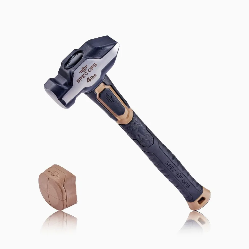 Spec Ops Tools Młot kowalski, młot kowalski 1,8 kg ze zdejmowaną miękką nasadką młotka i dwumateriałowym uchwytem amortyzującym i tłumiącym wibracje, 3% podarowany weteranom, czarny/jasnobrązowy