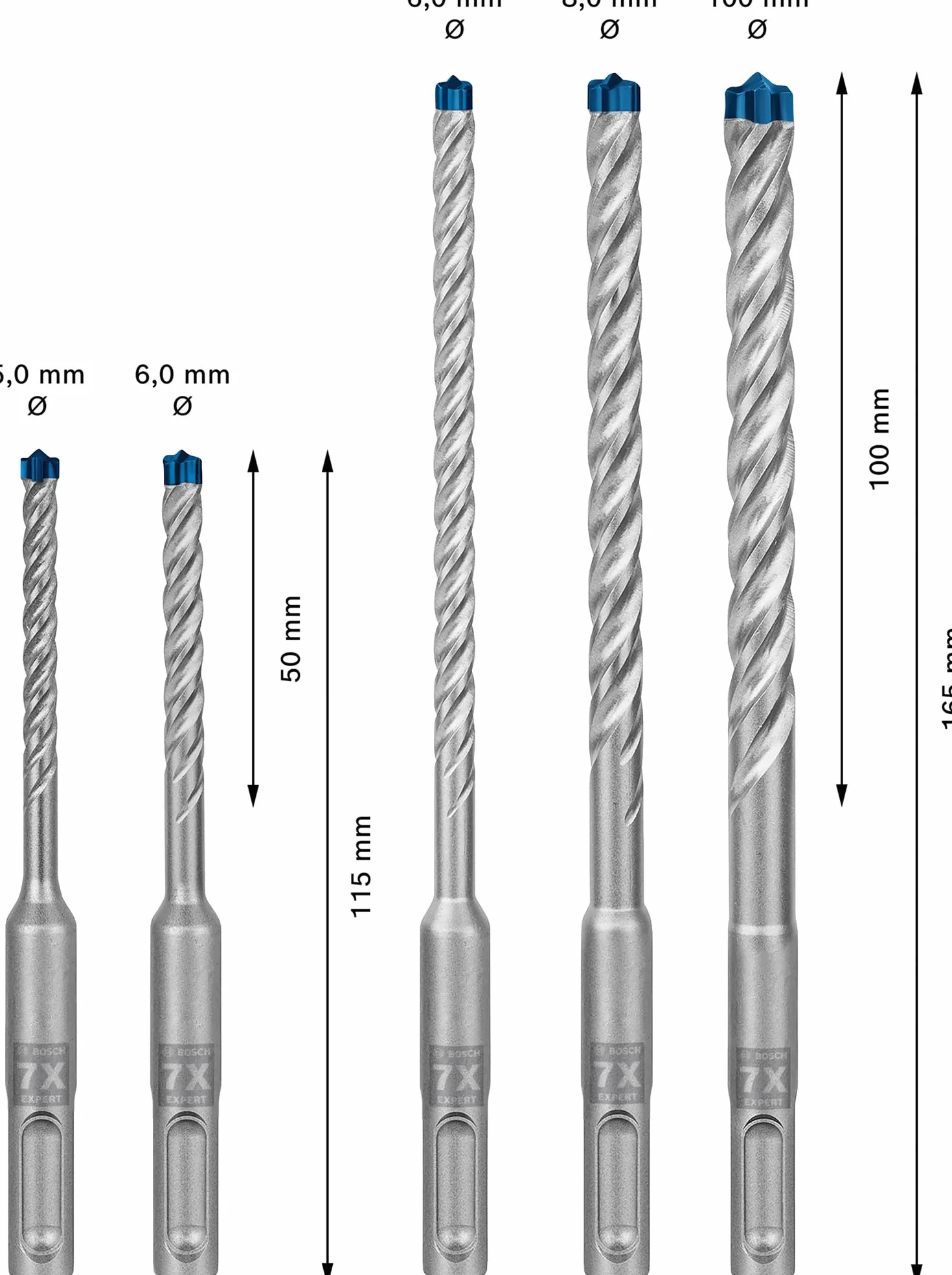 Bosch EXPERT SDS plus-7X 5x Zestawy wierteł udarowych Ø 5-10 mm do kamienia