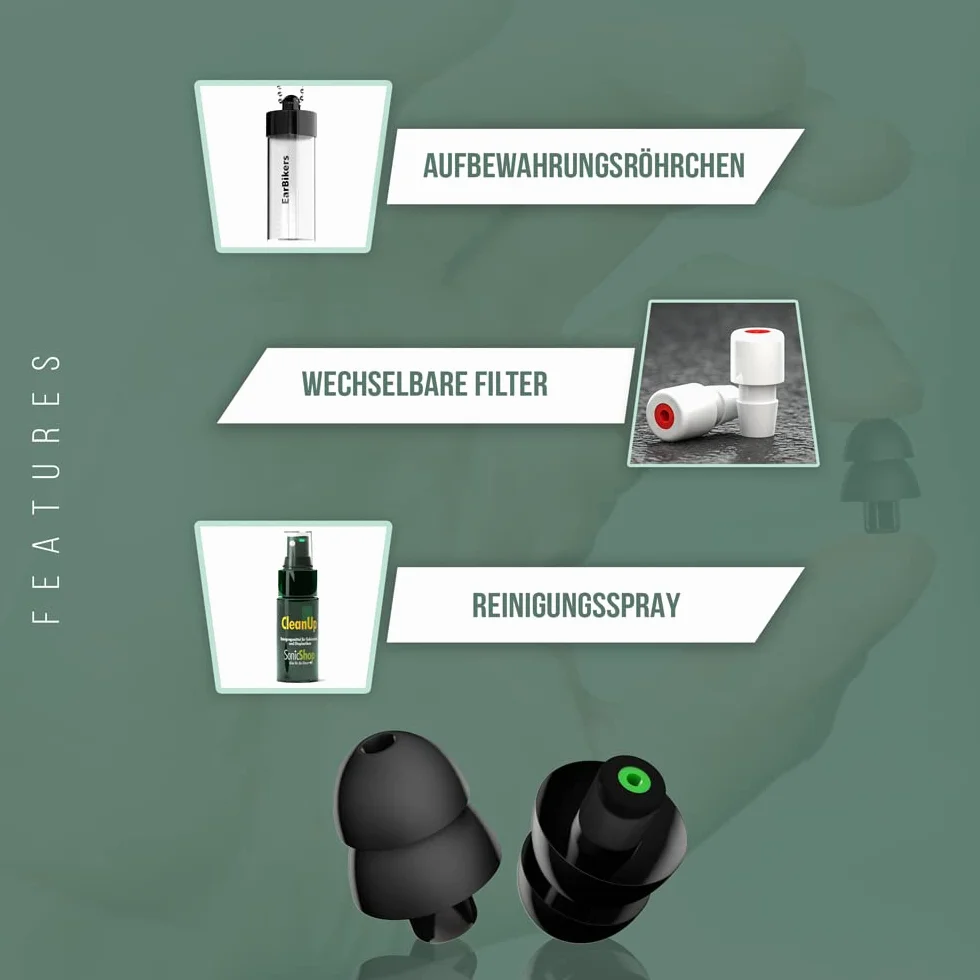 EarBikers Zatyczki do uszu motocyklowe wielokrotnego użytku ochrona słuchu