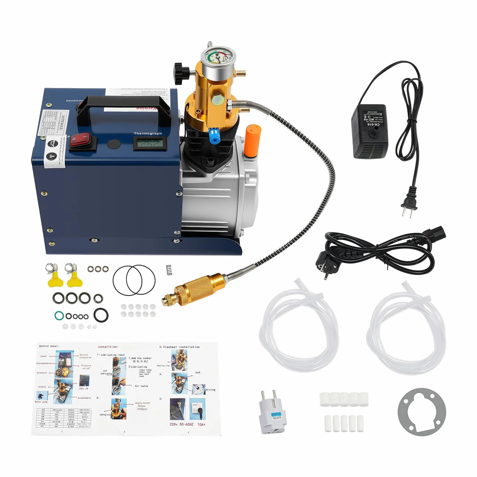 PCP kompresor 1800 W, elektryczna sprężarka powietrza, 2800 obr./min, przenośna pompa wysokociśnieniowa 0-30 MPa, mobilna sprężarka wielofunkcyjna 220 V, 80 l, pompa powietrza PCP do zaworów, rur i