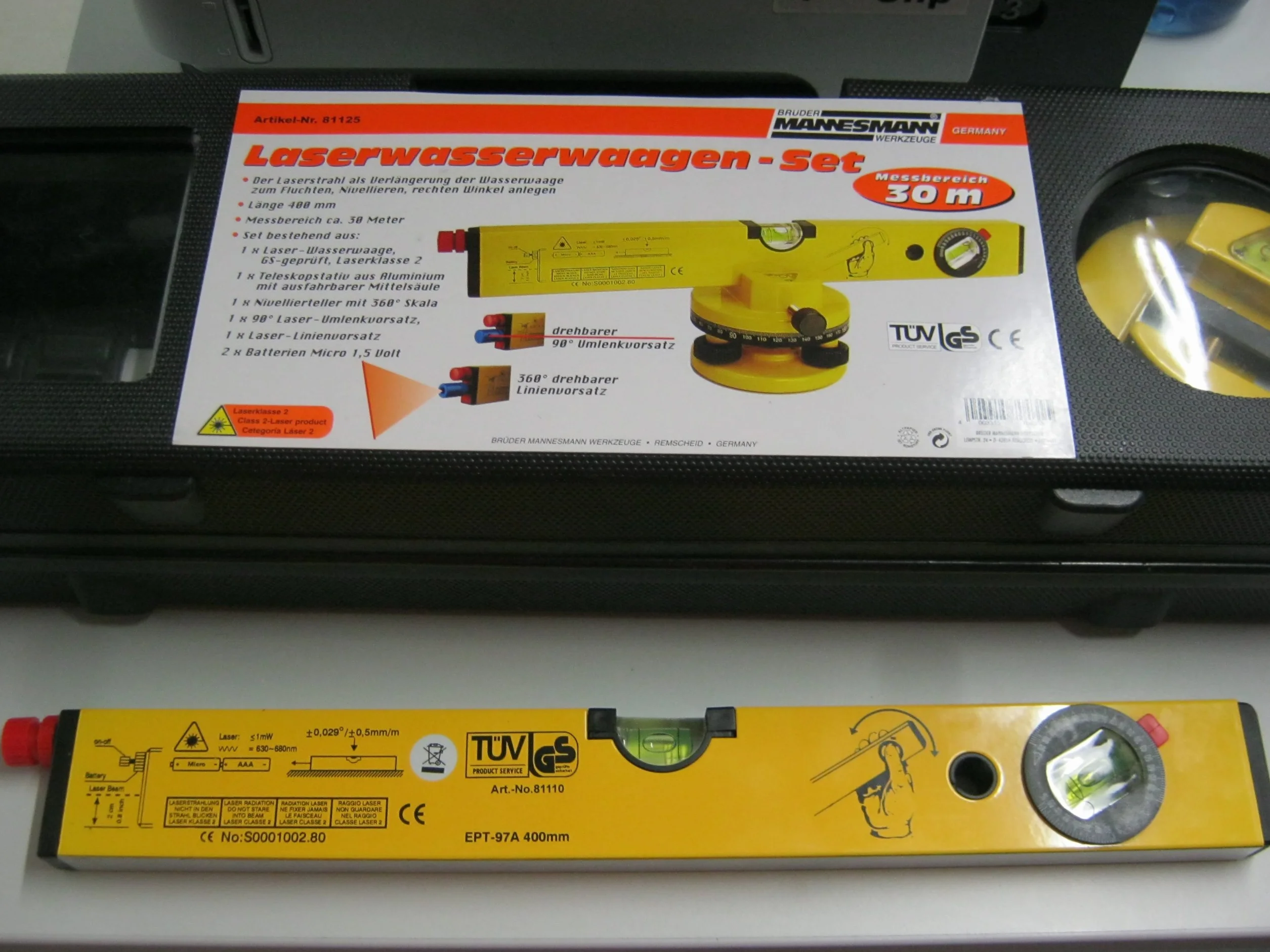 Mannesmann zestaw poziomicy laserowej w obudowie Blow Mold/certyfikat GS - czarny