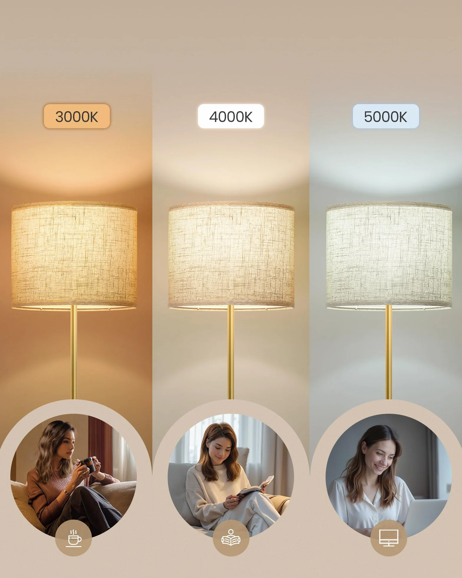 VASAGLE Lampa stojąca, regulowana wysokość 140-170 cm, styl nowoczesny, przełącznik nożny, abażur z tkaniny, oprawka E27, kolor złoty i czarny LFL002B02