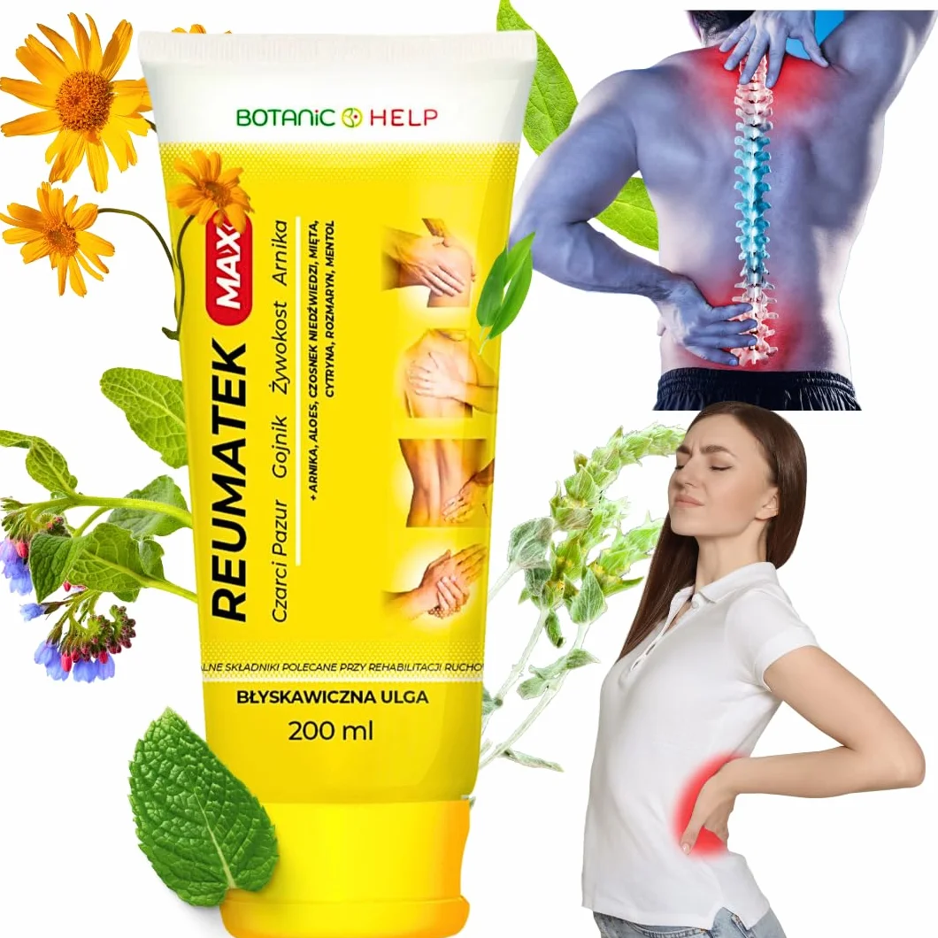 BotanicHELP - Reumatek MAX Żel do Masażu Mięśni Stawów Żel Zywokost Masc Czarci Pazur Żel Chłodzący Czosnek Niedźwiedzi Rozmaryn Arnika Gojnik Mentol Aloes 200ml