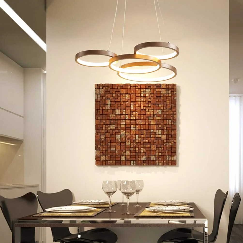 Nowoczesna lampa wisząca LED z pilotem zdalnego sterowania, przyciemniana, z regulacją wysokości, żyrandol do salonu, jadalni, biura, sypialni, lampa sufitowa, 60 x 48 cm, 42 W, cztery pierścienie