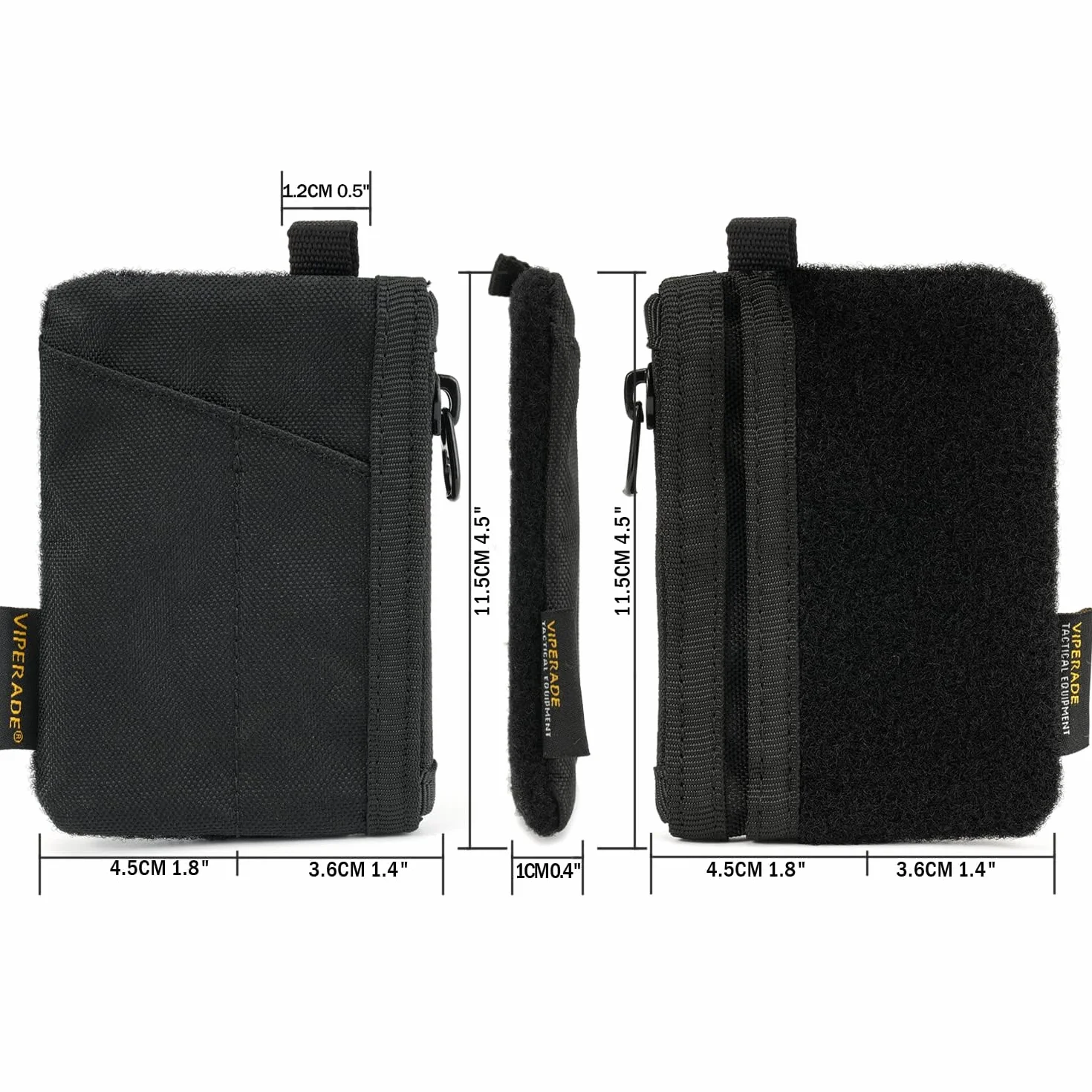VIPERADE VE17 Mały woreczek EDC, organizer kieszonkowy EDC z obszarem naszywki DIY, mini woreczek EDC z kieszenią na zamek błyskawiczny, mała kieszeń na karty, 2 przegródki na EDC (czarna)