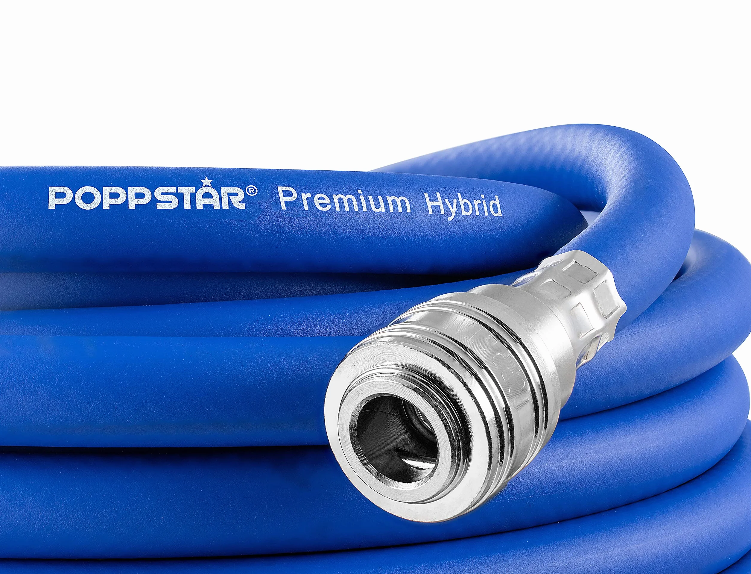 Poppstar wąż pneumatyczny 20m (hybrydowy: PVC wzmocniony tkaniną, średnica wew 9,2mm z szybkozłączką i wtyczką złącza) do 20 bar, niebieski