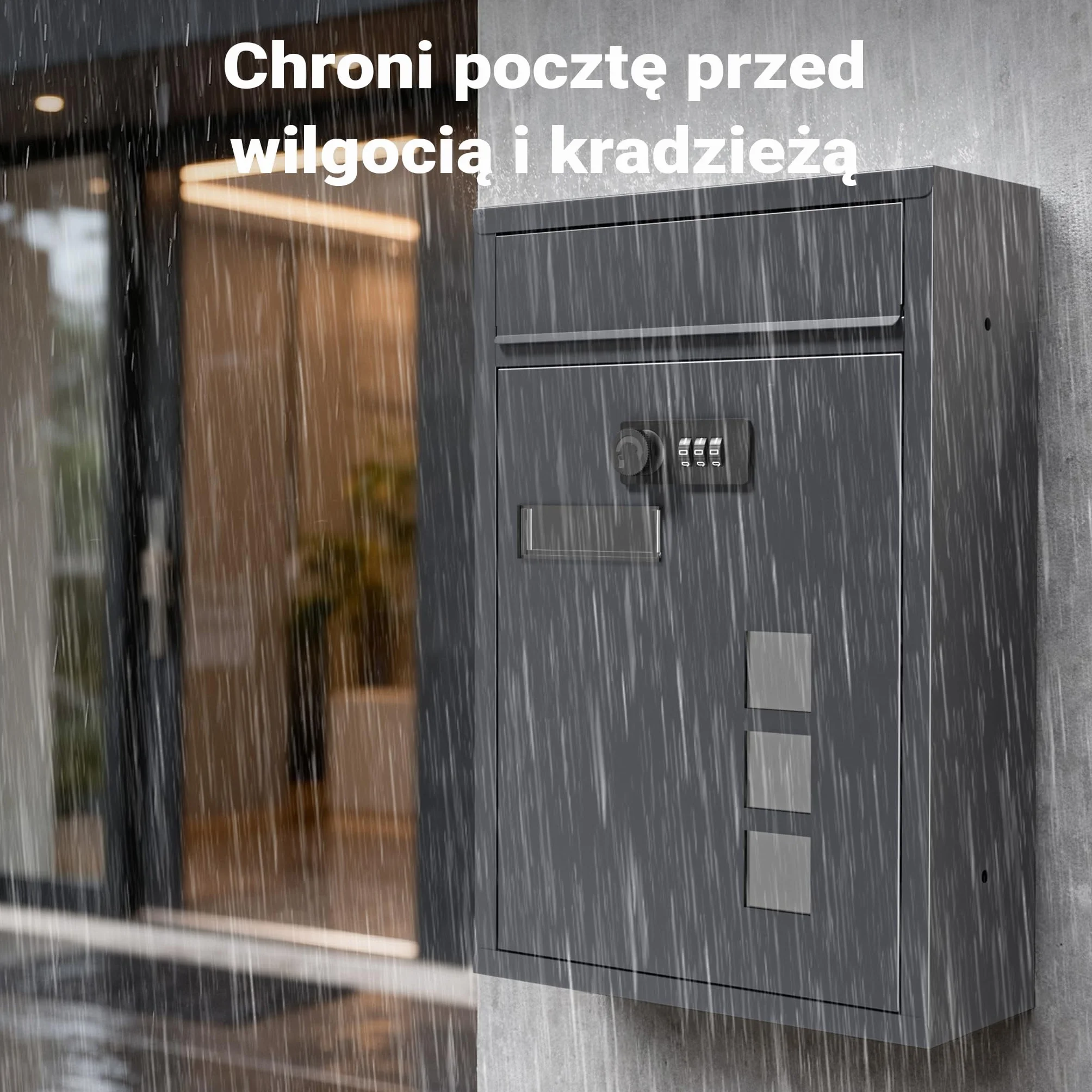 Wiltec Skrzynka na listy z zamkiem szyfrowym, imiennikiem i wizjerem, antracytowa skrzynka pocztowa do montażu na ścianie, stalowa, malowana proszkowo