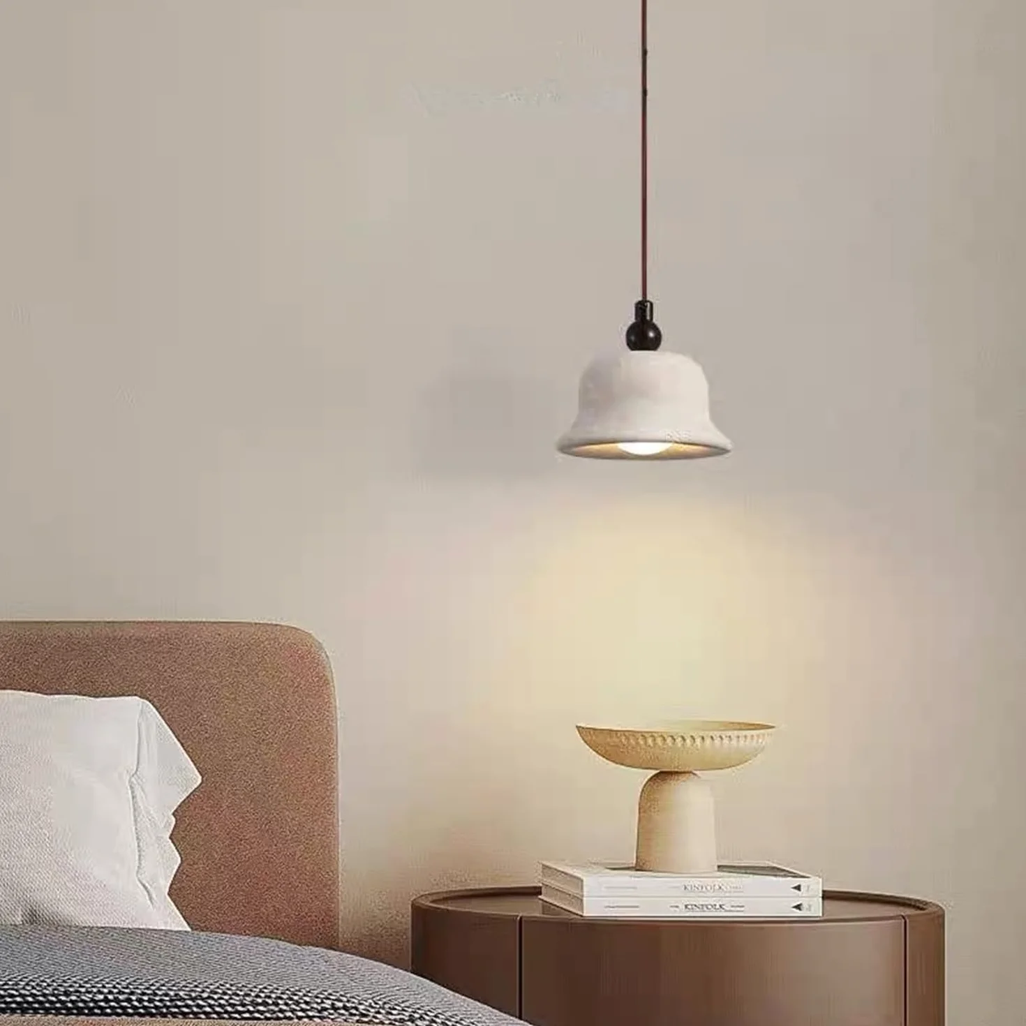 Lampa Wisząca Z Trawertynu Lampa Sufitowa 4,3 Cala Żyrandol Klosz Z Naturalnego Porowatego Trawertynu Gniazdo E27 W Stylu Mid Century Modern, Z Przewodem Do Baru, Kawiarni, Restauracji
