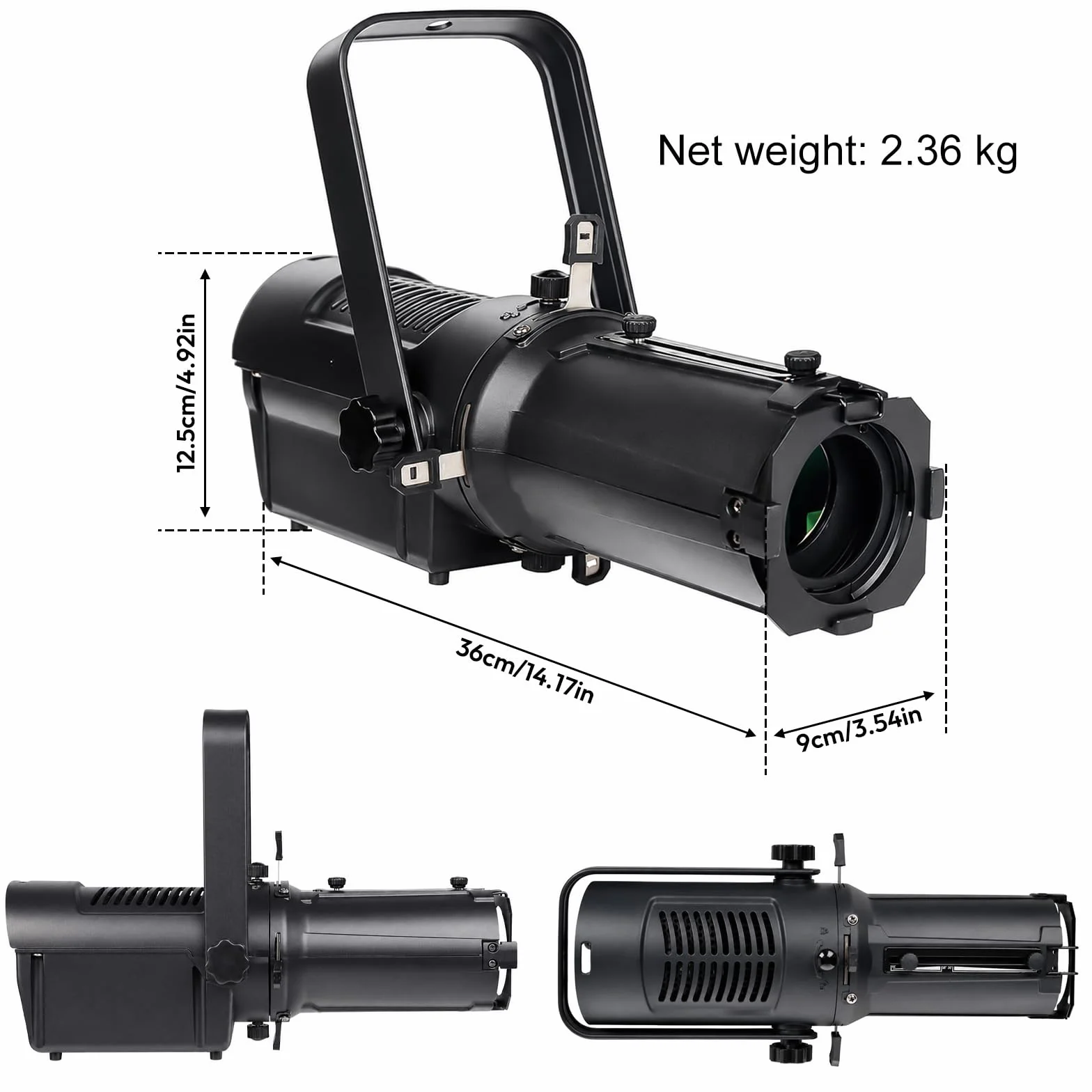 Leko Profil LED projektor 100 W Zoom 15°-28° DMX512 2700K / 7500K gorący/zimny, ręczny ogień, 4 lamele, oświetlenie sceniczne galerie wystawowe