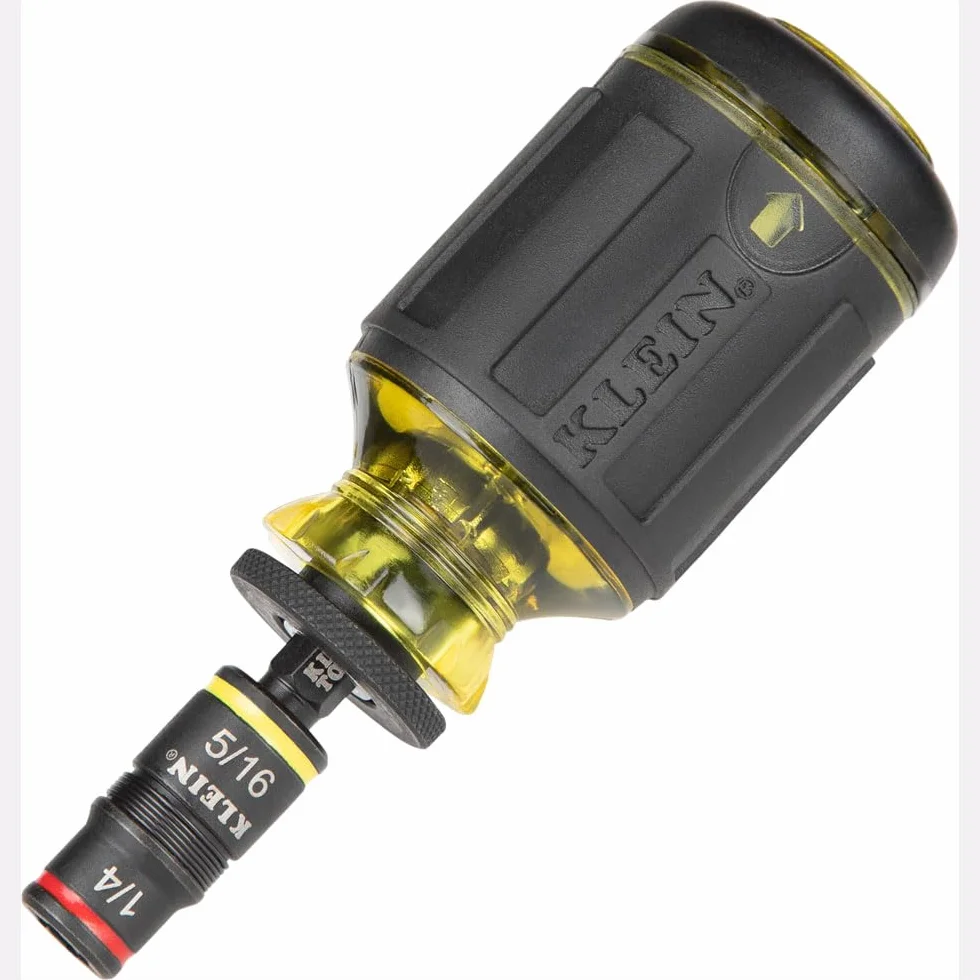 Klein Tools 32931 Zestaw nasadek udarowych 3 w 1, gniazdo z klapką z 2 rozmiarami sterowników sześciokątnych SAE i funkcją trzymania bitów 1/4 cala, klasa udarowa