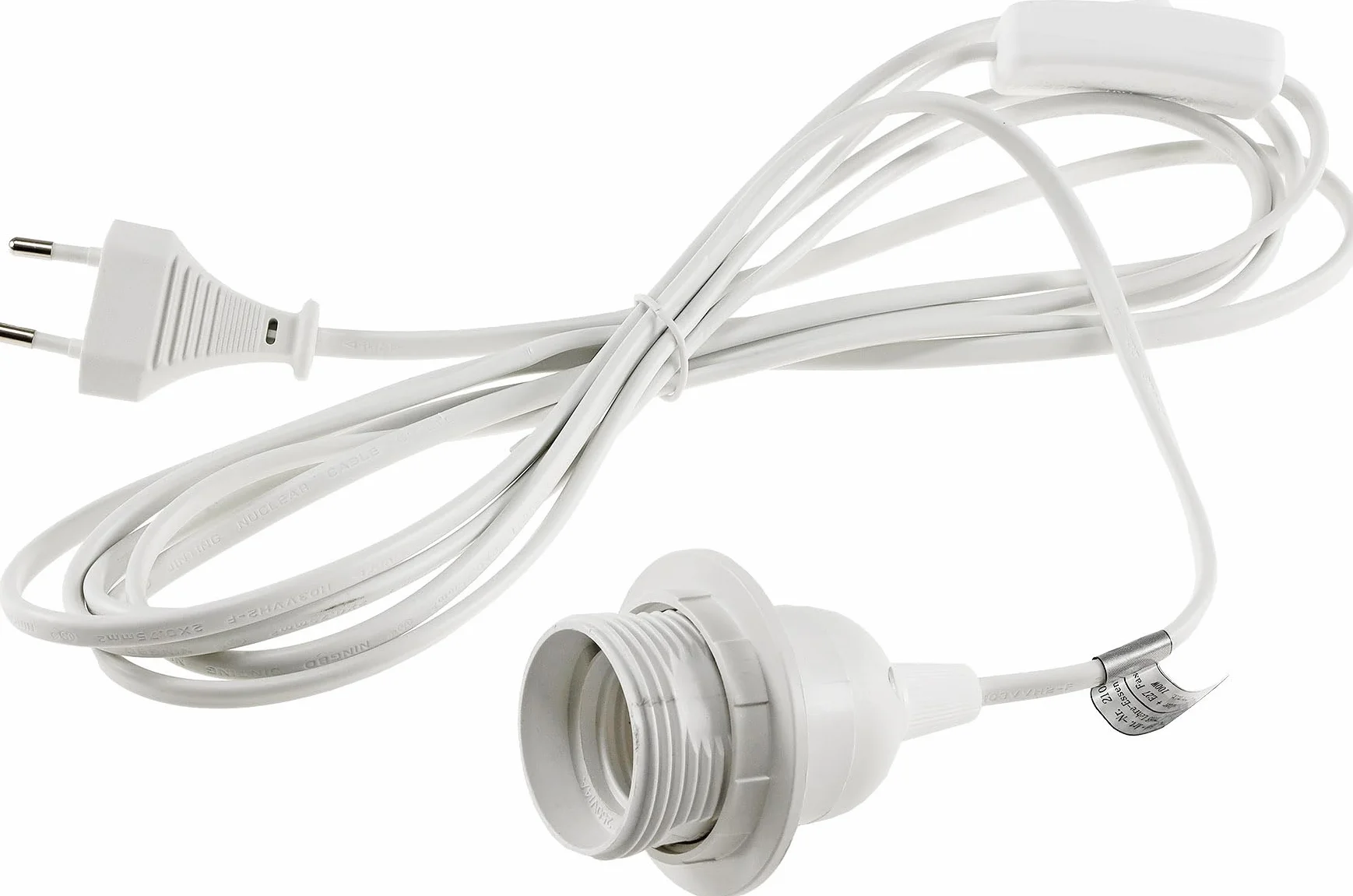 ChiliTec Oprawa lampy E27, kabel 3,4 m, z przełącznikiem, przełącznik sznurkowy, pierścień montażowy do lamp stojących i wiszących, abażuru, papieru, gwiazd, lamp, biała