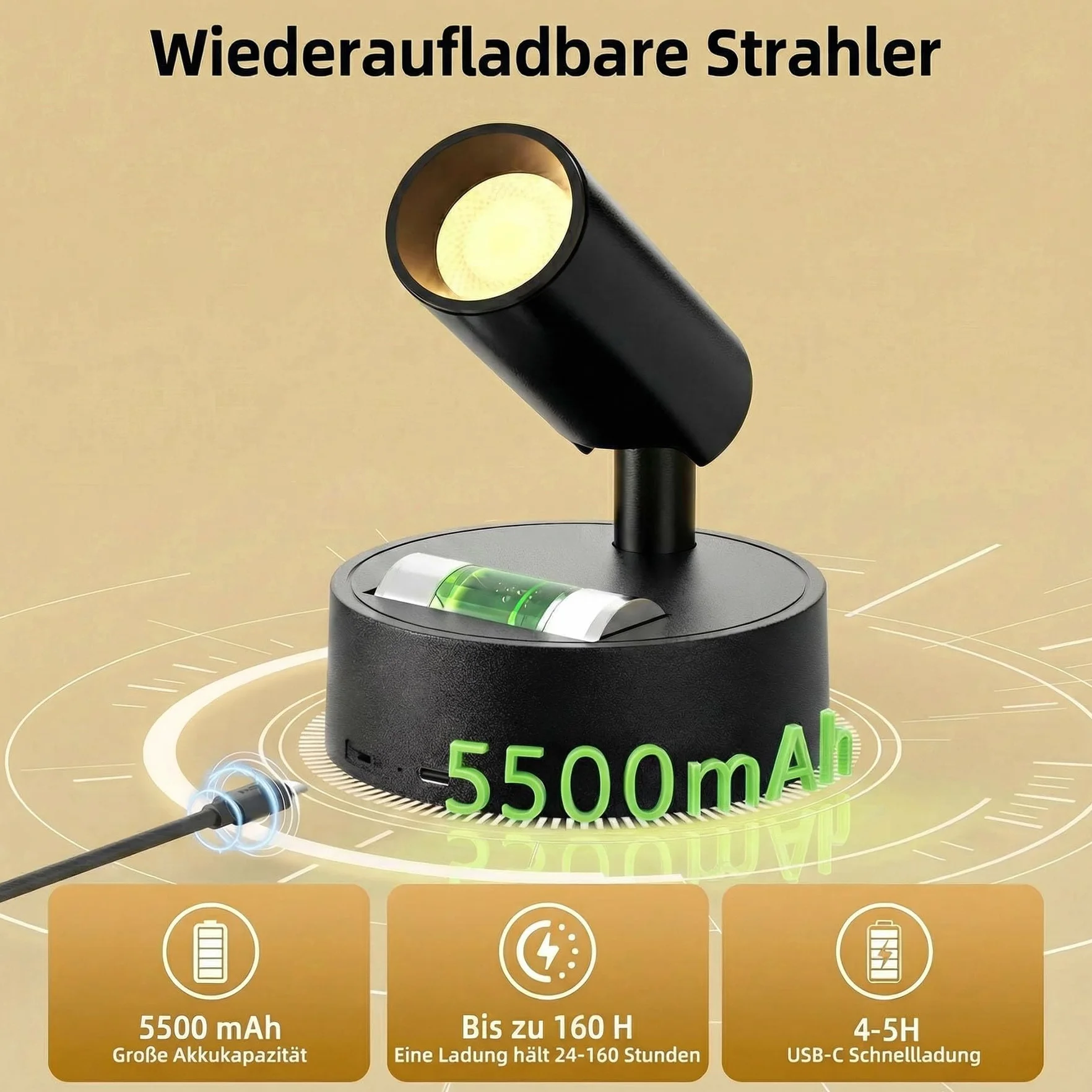 Bonsery Bezprzewodowy reflektor punktowy z pilotem zdalnego sterowania, akumulator 5500 mAh, ładowany, reflektor ścienny do wnętrz, 3 kolory, możliwość ściemniania, lampa ścienna, bateria z timerem