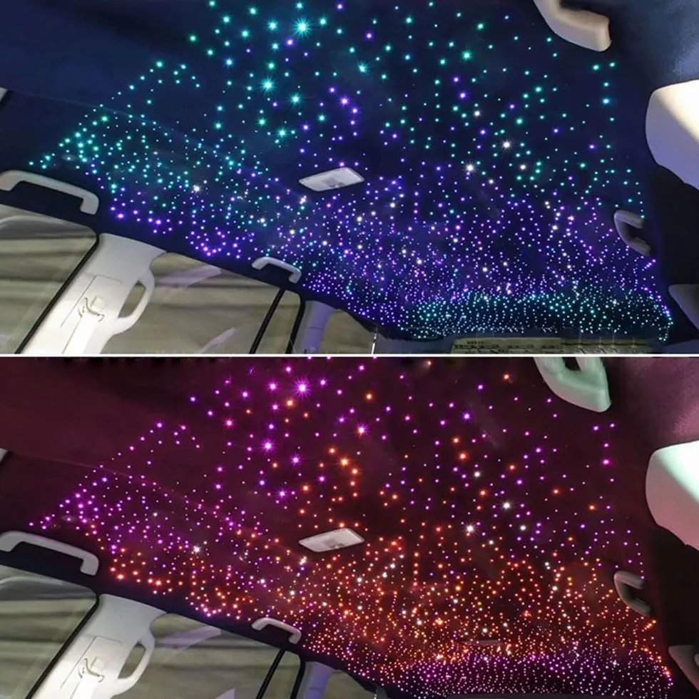 Twinkle LED gwiaździste niebo zestaw włókien świetlnych 32 W, 1100 x 0,75 mm x 4 m, podwójny port, aplikacja / pilot zdalnego sterowania do samochodu, domu, na imprezę, migoczące oświetlenie