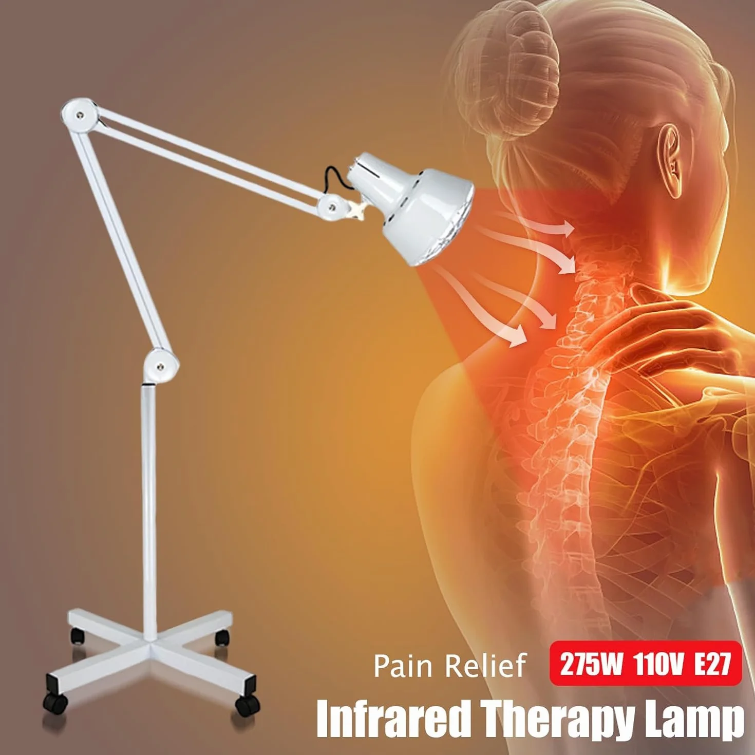Lampa na podczerwień, 275 W, 220 V, terapia promiennikowa na podczerwień, regulowana lampa uzdrawiająca, lampa podłogowa z kółkami